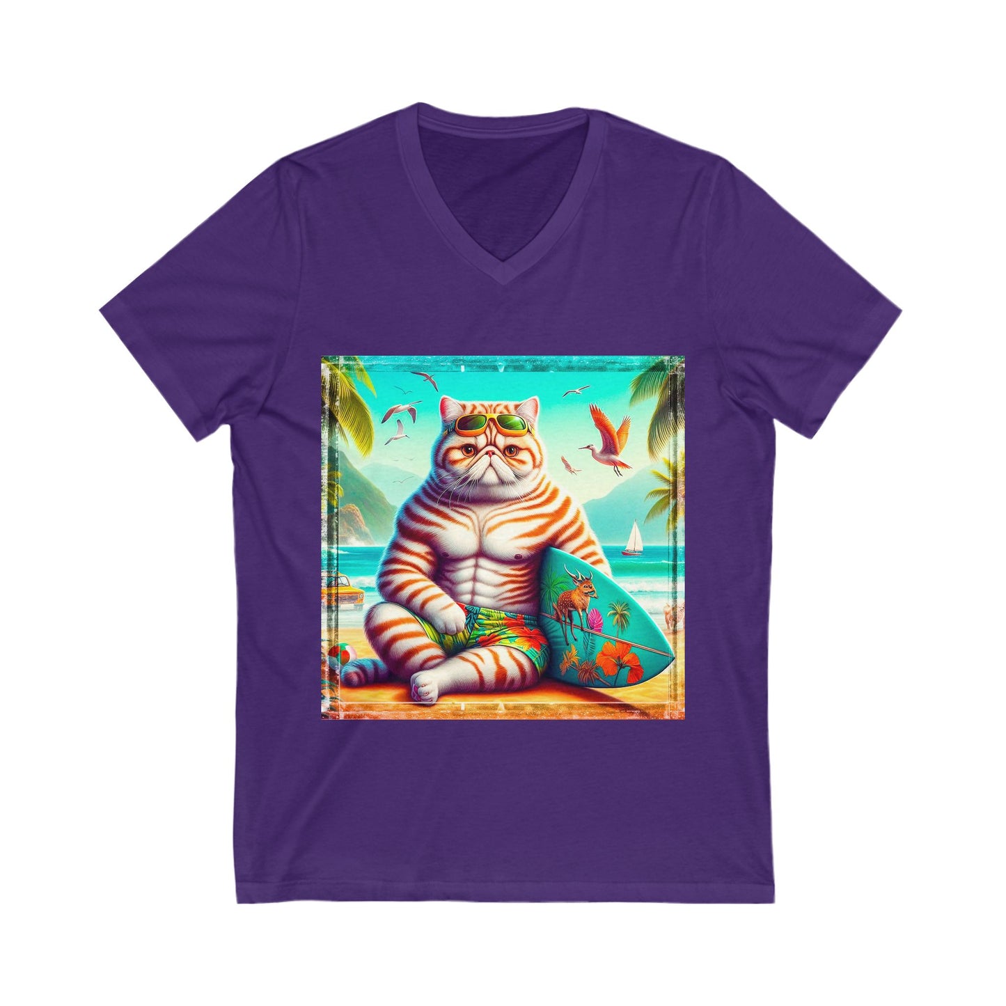 Exotic Shorthair Cat Unisex Jersey Short Sleeve V-Neck Tee