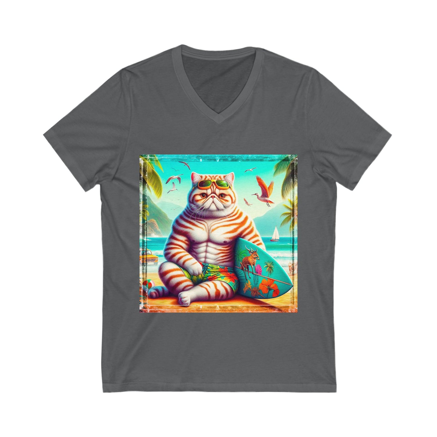 Exotic Shorthair Cat Unisex Jersey Short Sleeve V-Neck Tee