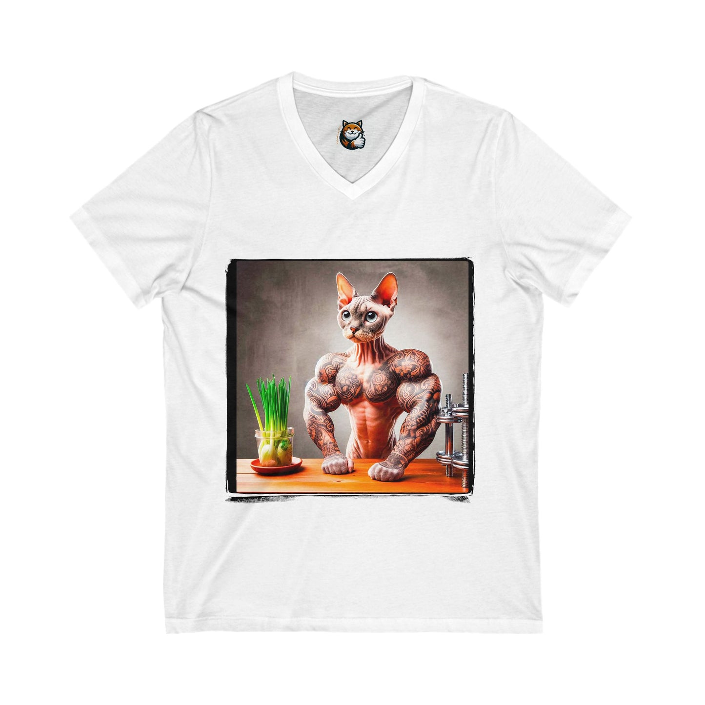 Devon Rex Cat fitness guru  Jersey Short Sleeve V-Neck Tee