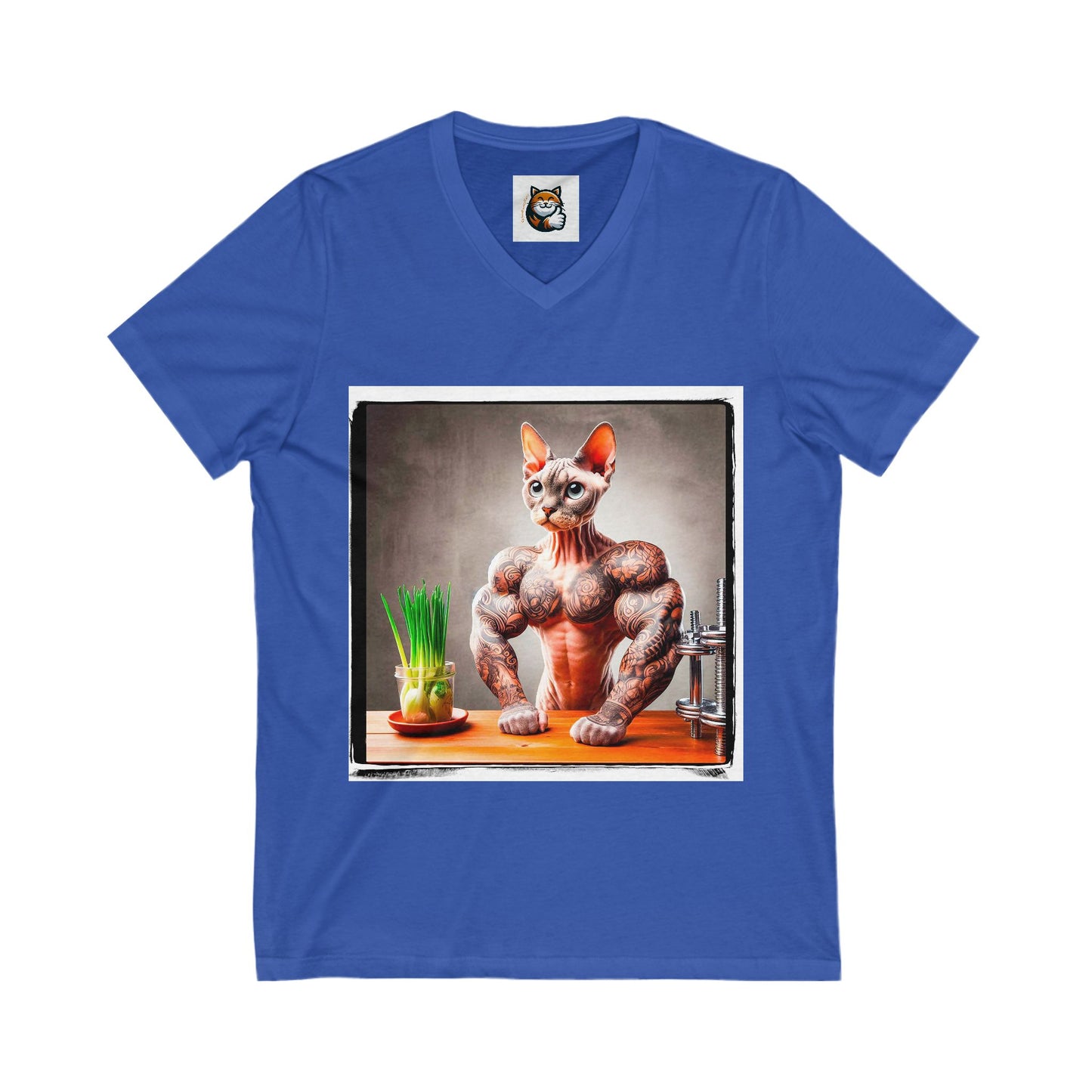 Devon Rex Cat fitness guru  Jersey Short Sleeve V-Neck Tee