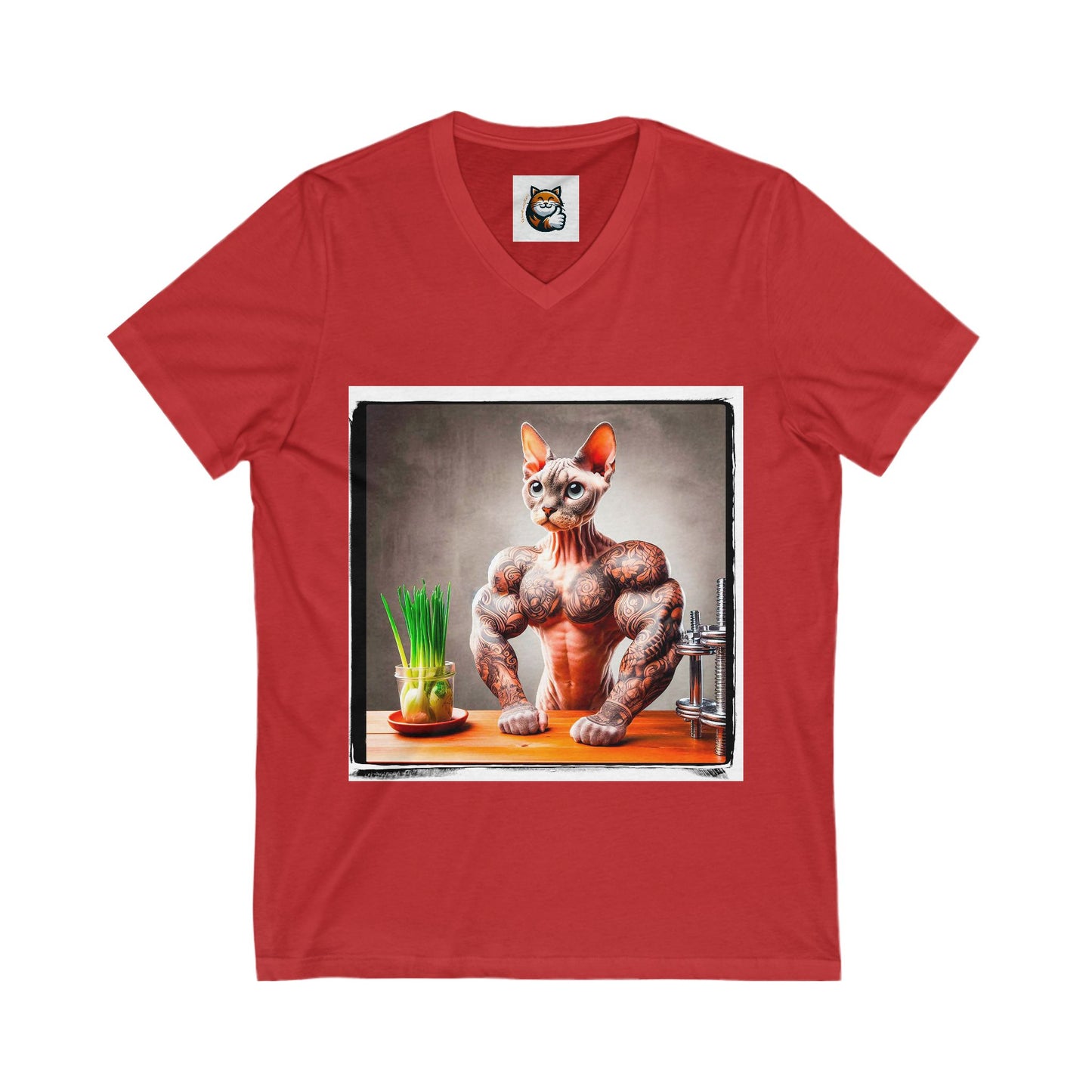 Devon Rex Cat fitness guru  Jersey Short Sleeve V-Neck Tee