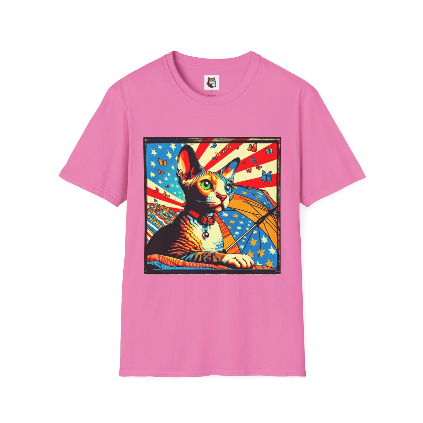 Devon Rex Cat American flag  Softstyle T-Shirt