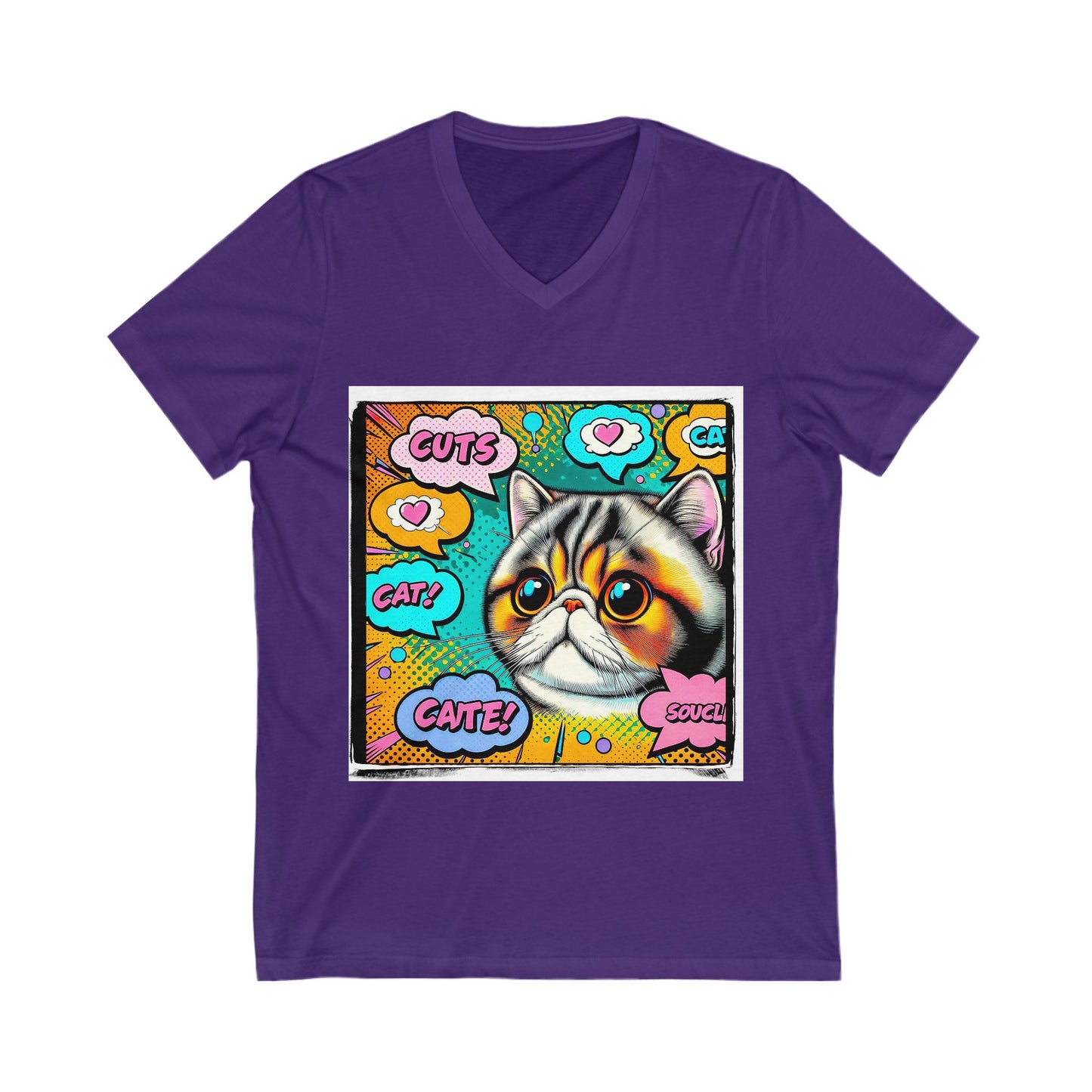Exotic Shorthair comic book cutie  Short Sleeve V-Neck Tee