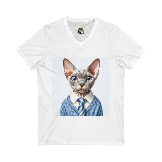 Devon Rex suit and tie Unisex Jersey Short Sleeve V-Neck Tee
