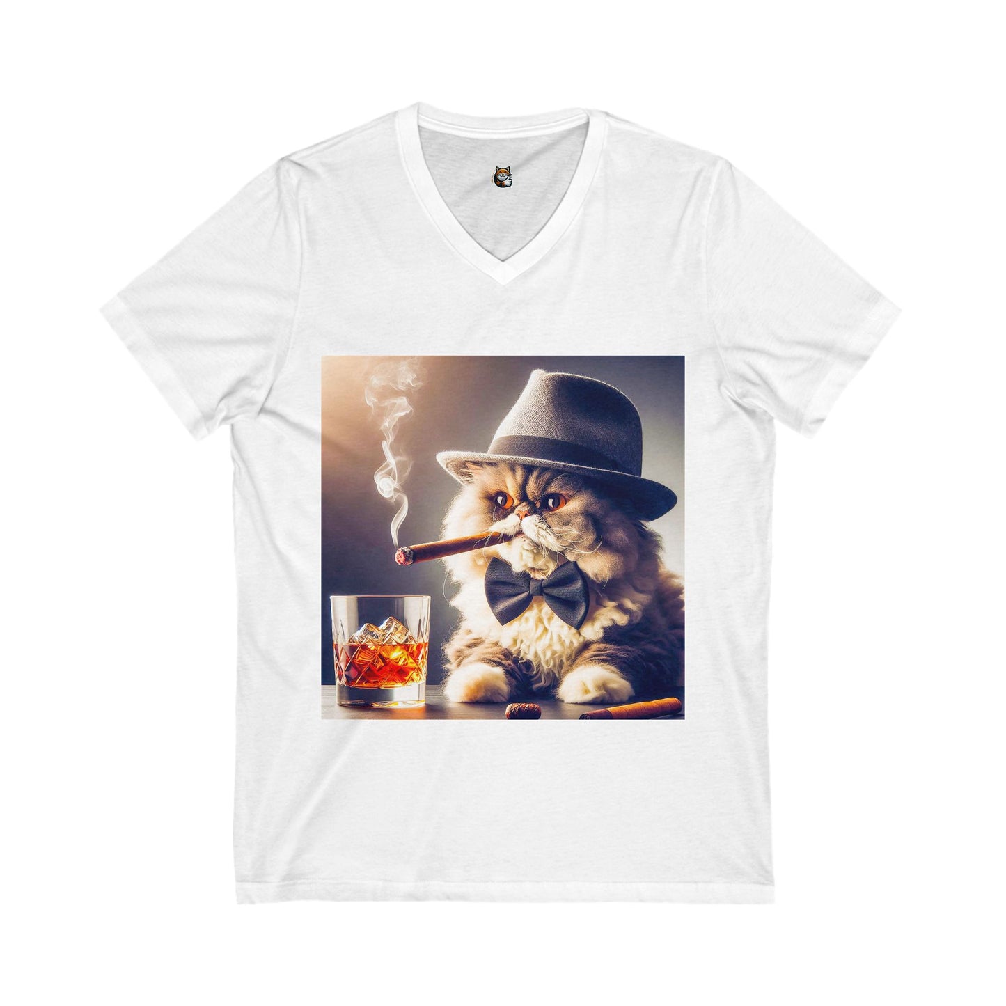 - Selkirk Rex  V-Neck smoking a cigar shirt