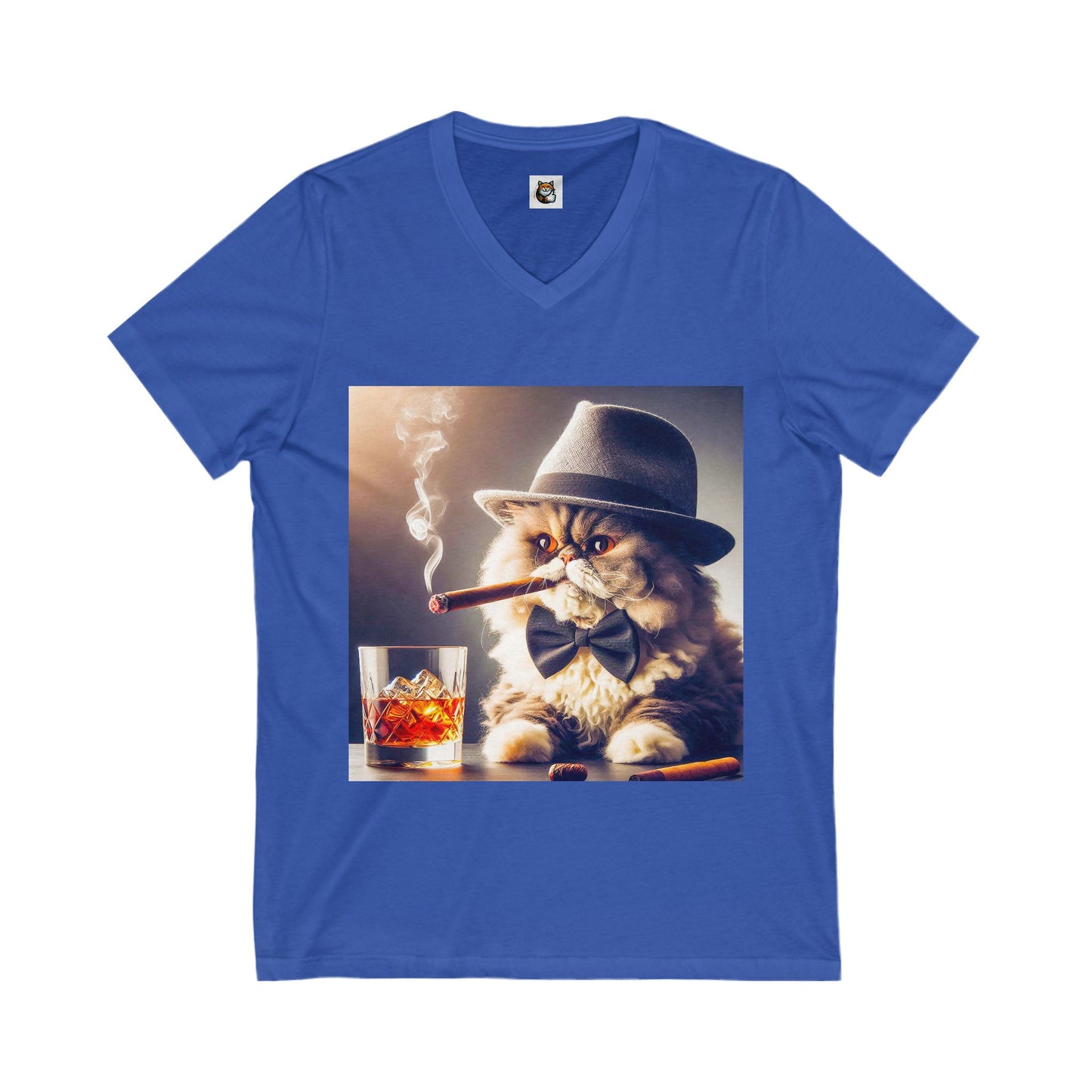 - Selkirk Rex  V-Neck smoking a cigar shirt