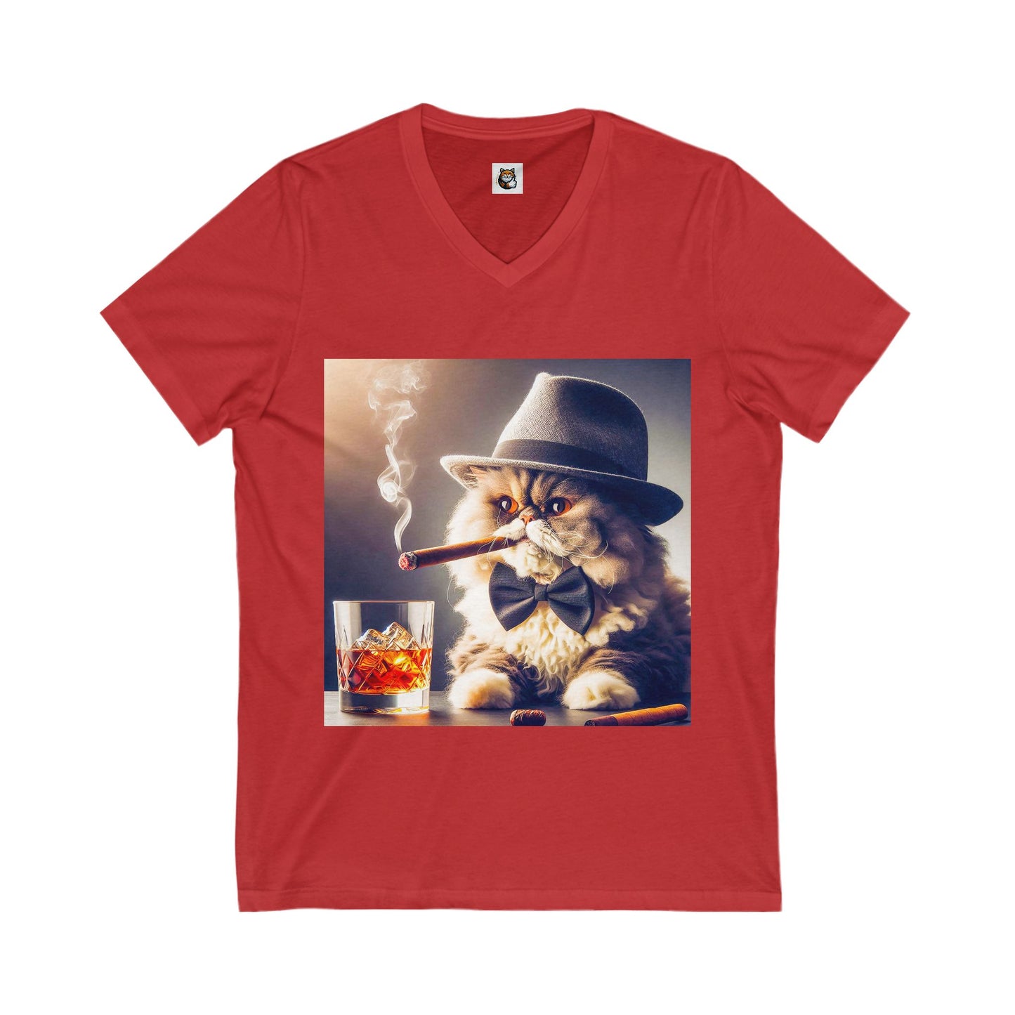 - Selkirk Rex  V-Neck smoking a cigar shirt