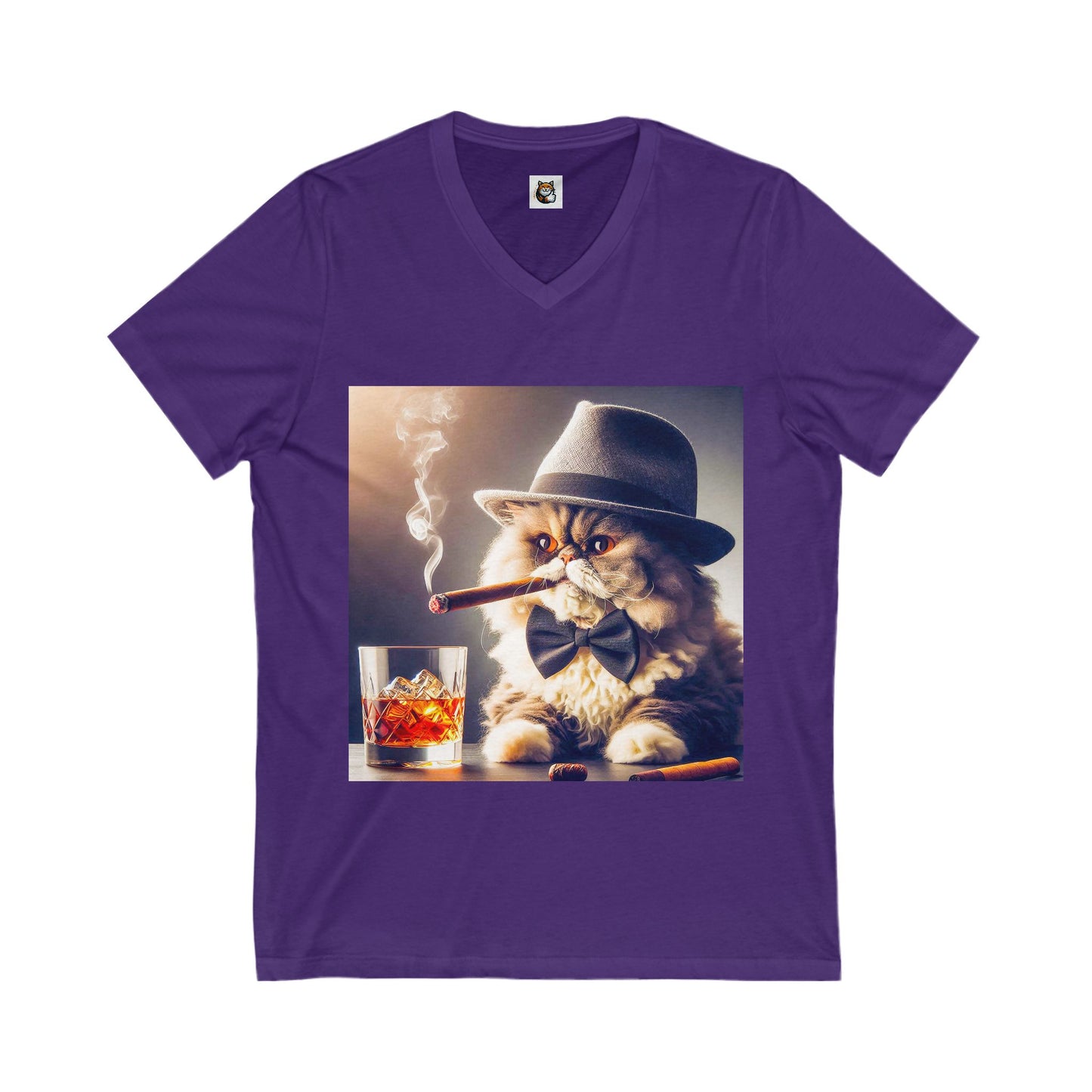 - Selkirk Rex  V-Neck smoking a cigar shirt