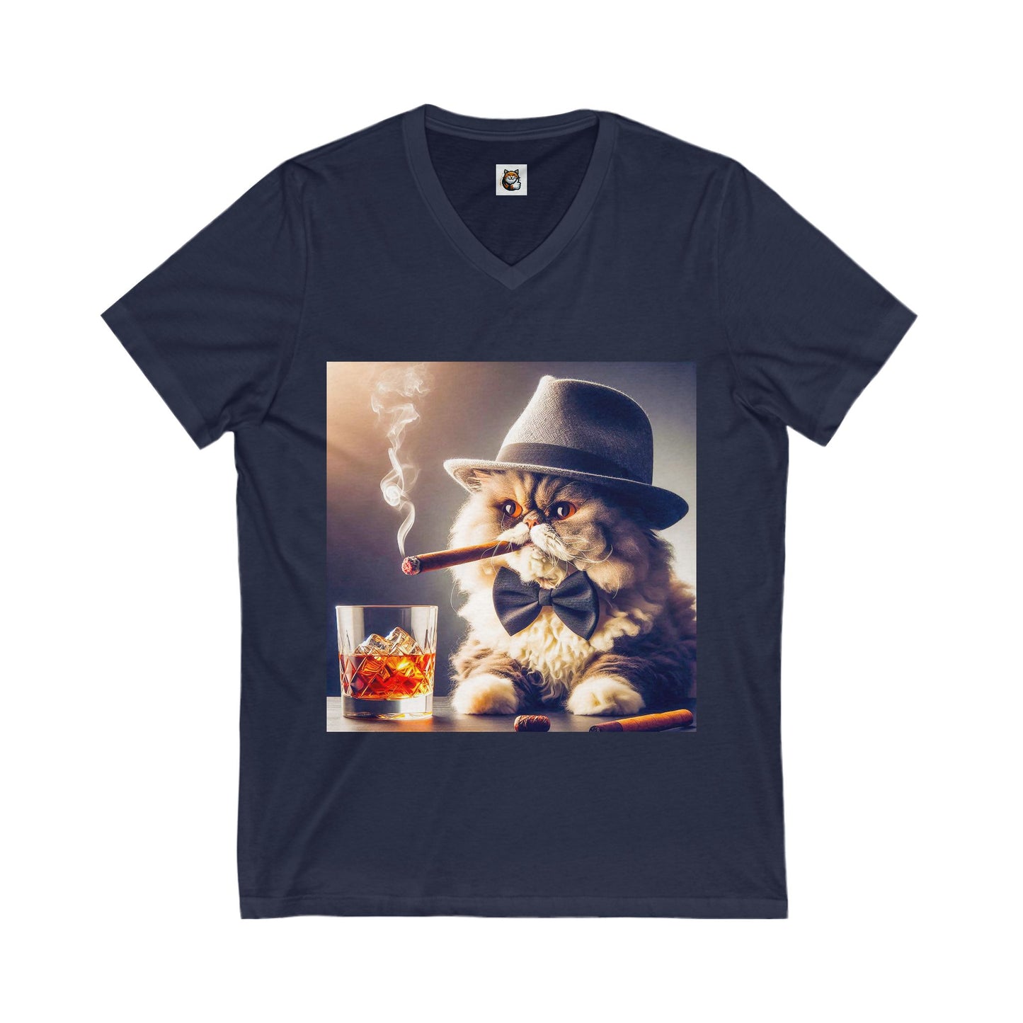 - Selkirk Rex  V-Neck smoking a cigar shirt