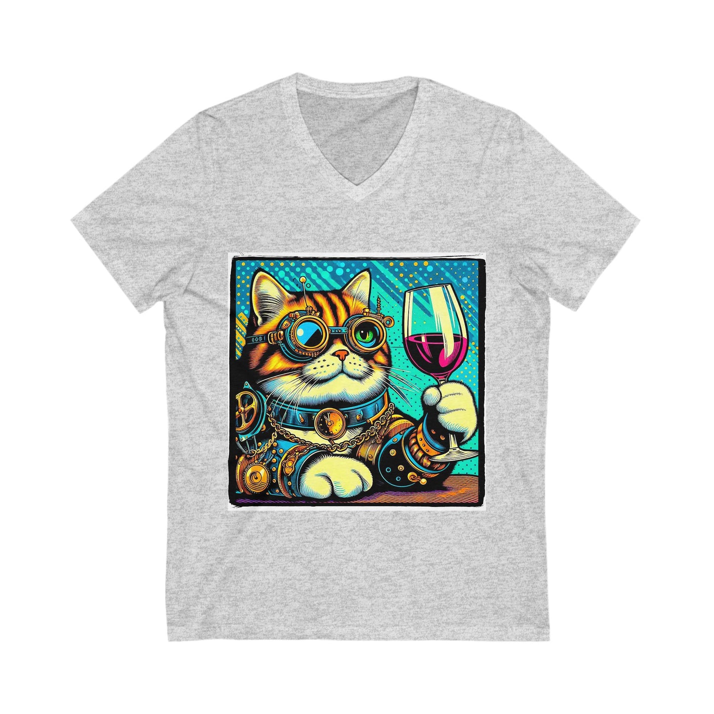 Domestic Cat steam punk and wine drinking  V-Neck Tee
