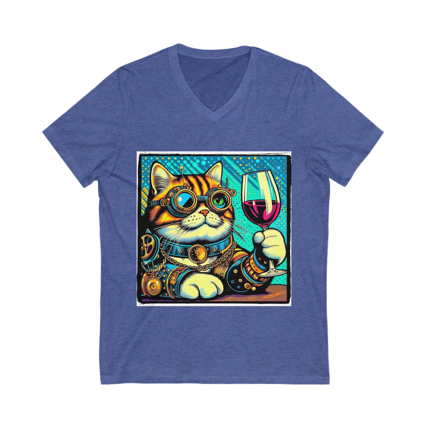 Domestic Cat steam punk and wine drinking  V-Neck Tee