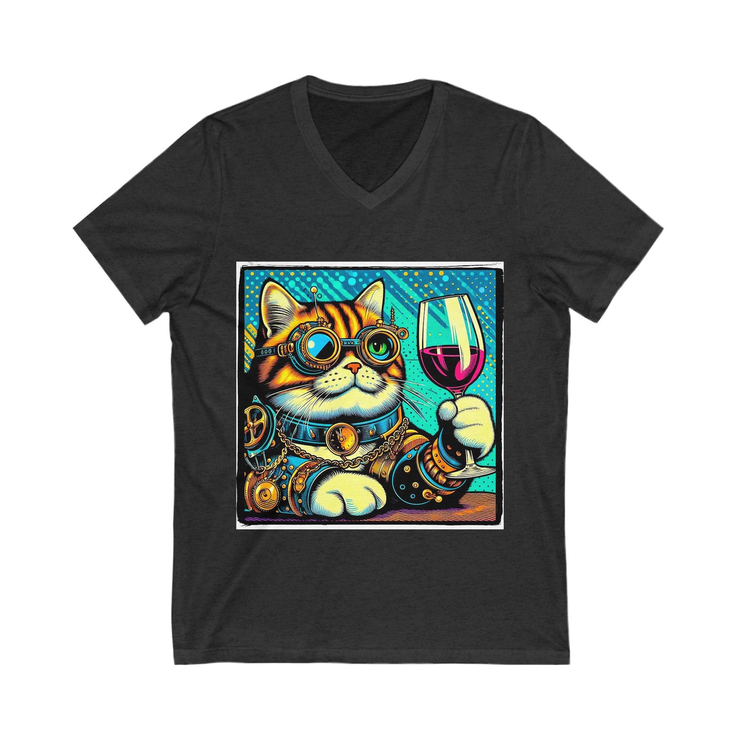Domestic Cat steam punk and wine drinking  V-Neck Tee