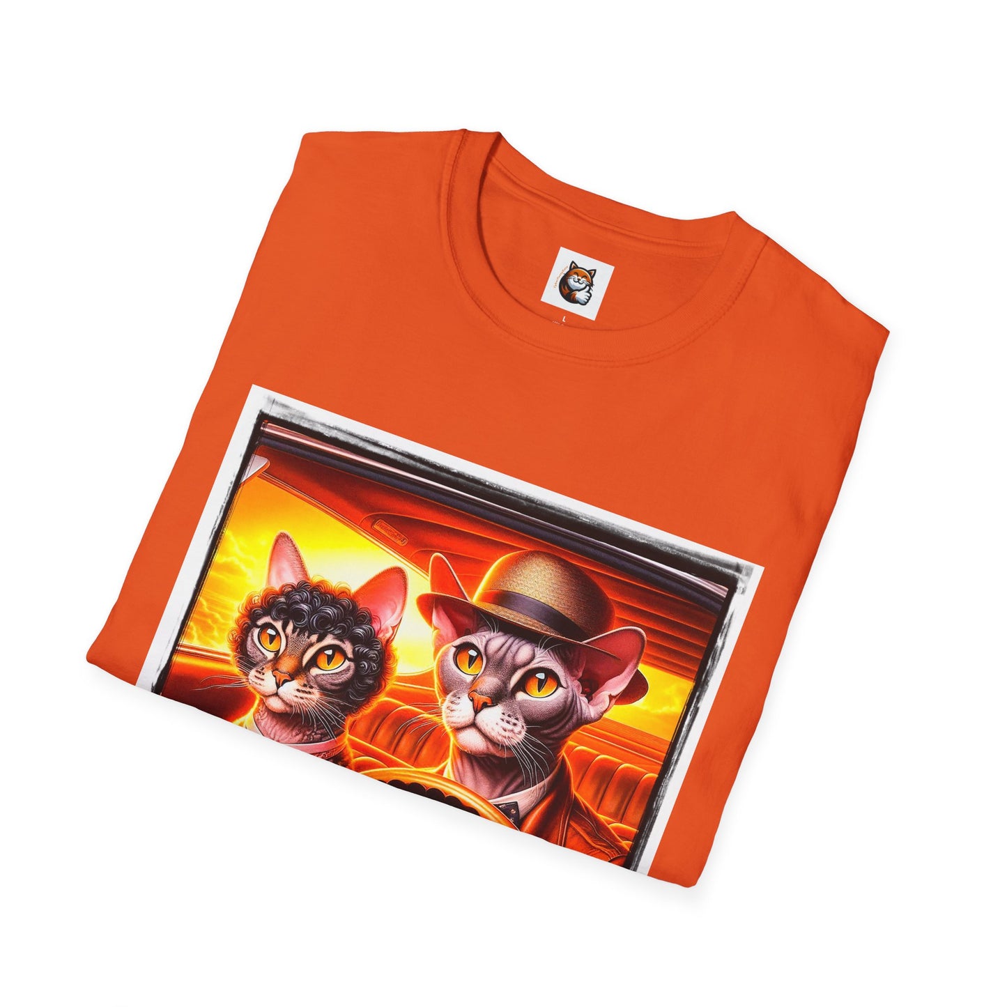 Wacky  Devon Rex couple driving  Unisex Softstyle T-Shirt