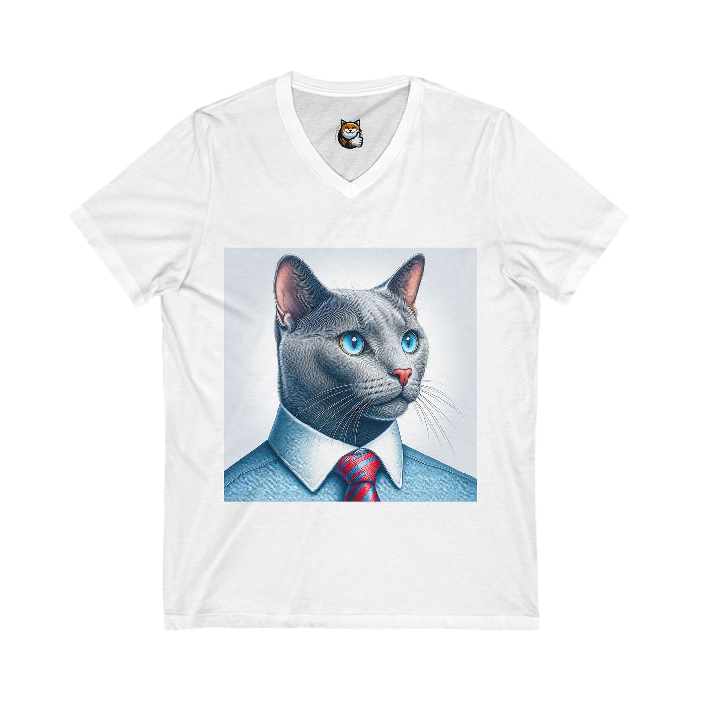 Russian Blue Cat Unisex Jersey Short Sleeve V-Neck Tee