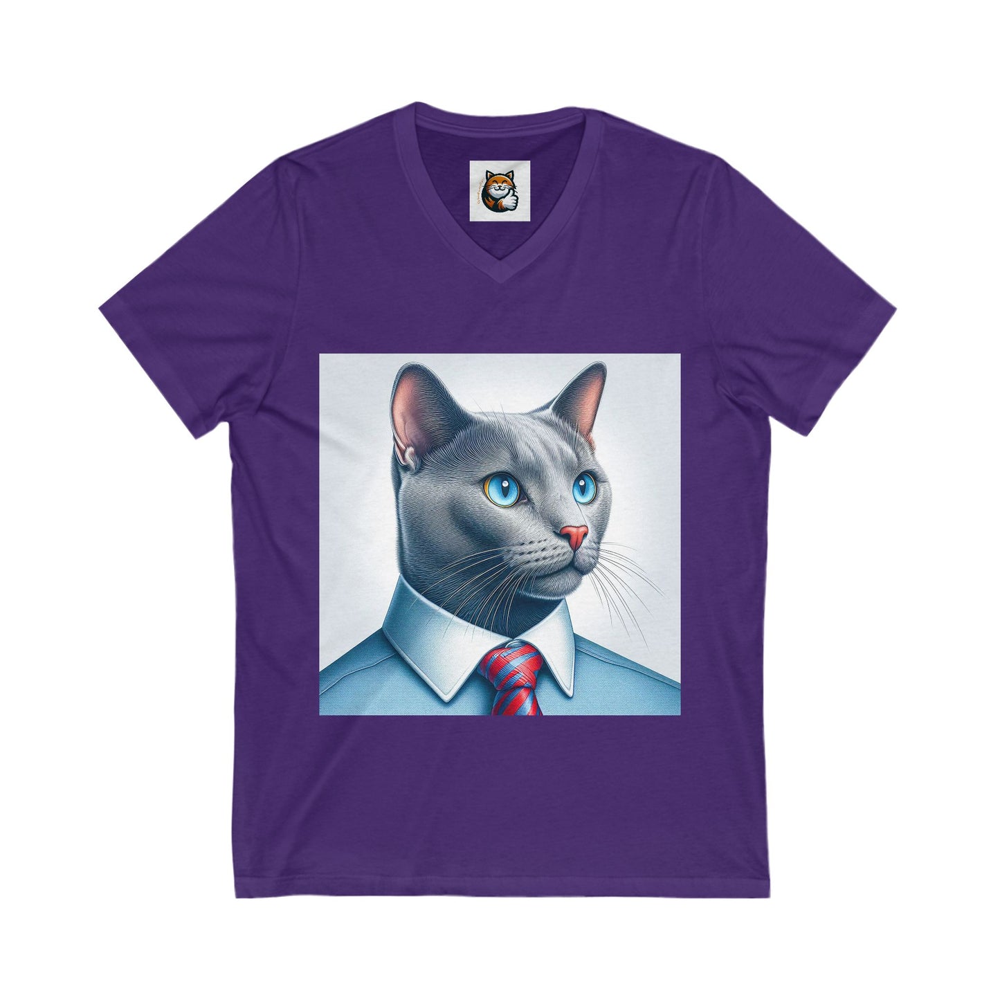 Russian Blue Cat Unisex Jersey Short Sleeve V-Neck Tee