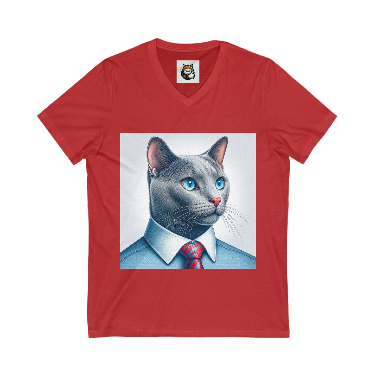 Russian Blue Cat Unisex Jersey Short Sleeve V-Neck Tee
