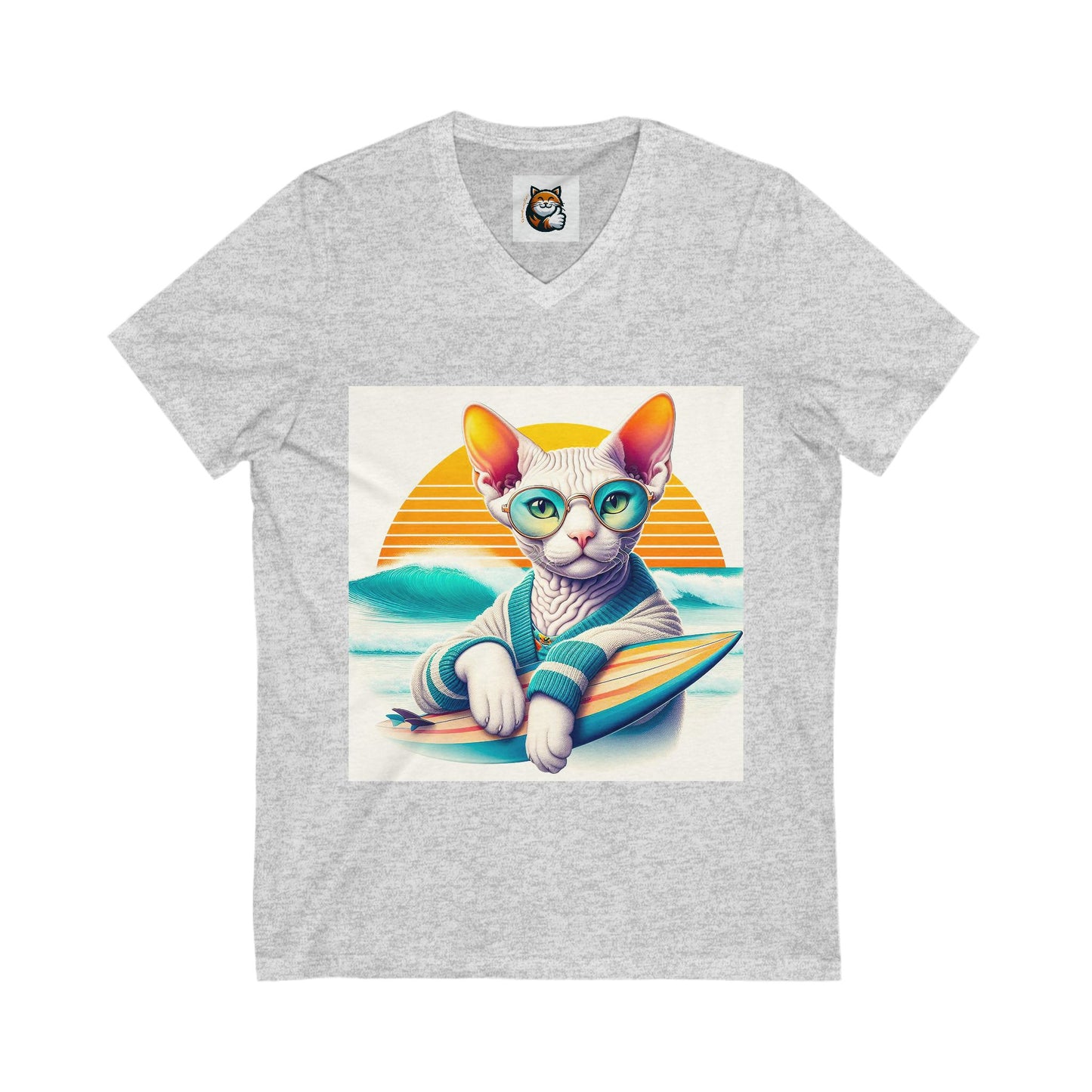 Devon Rex surfing  baby Unisex Jersey Short Sleeve V-Neck Tee