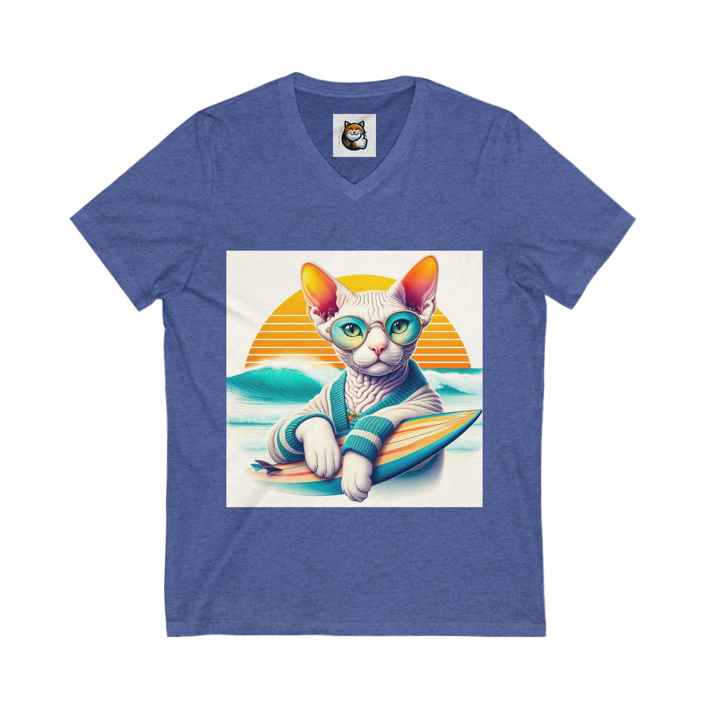 Devon Rex surfing  baby Unisex Jersey Short Sleeve V-Neck Tee