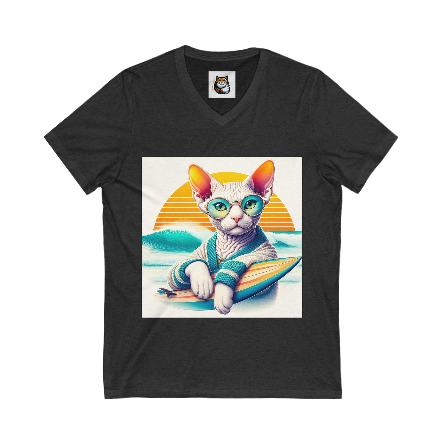 Devon Rex surfing  baby Unisex Jersey Short Sleeve V-Neck Tee