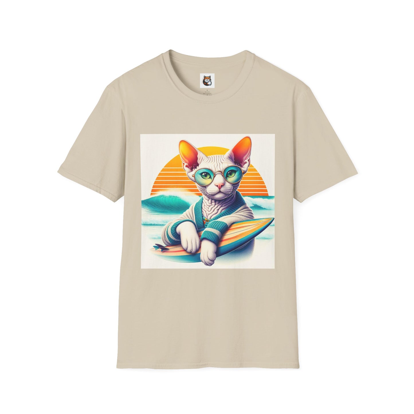 Devon Rex Cat surfing beauty  Softstyle T-Shirt