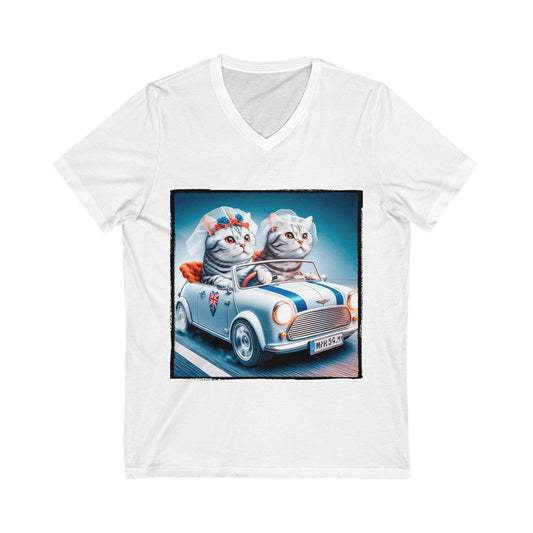 Wacky American Shorthair married couple Jersey Short Sleeve V-Neck Tee