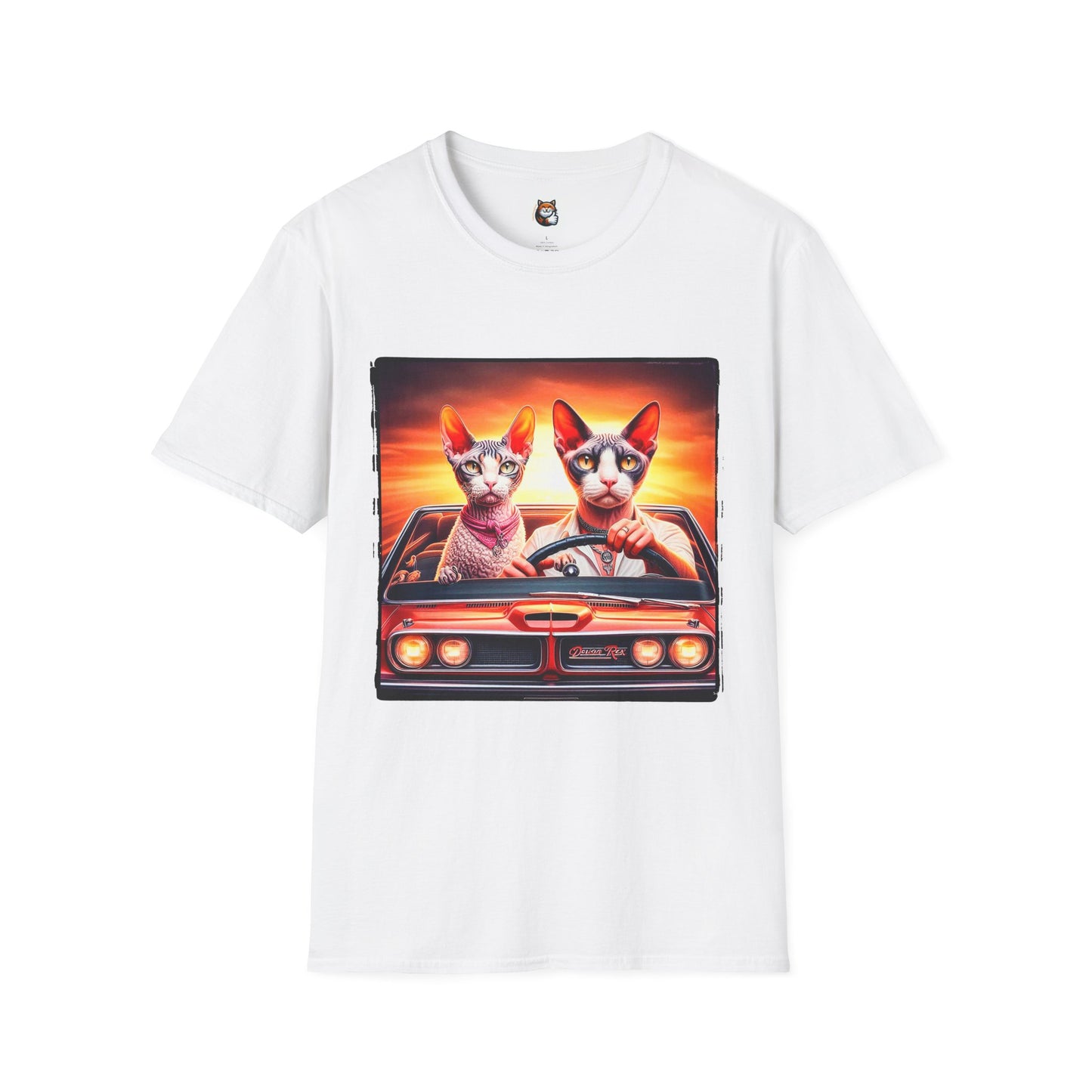 Wacky  Devon Rex Cats driving  Unisex Softstyle T-Shirt