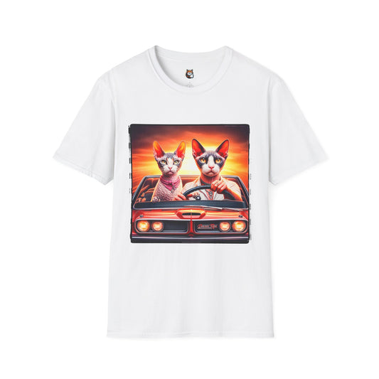 Wacky  Devon Rex Cats driving  Unisex Softstyle T-Shirt