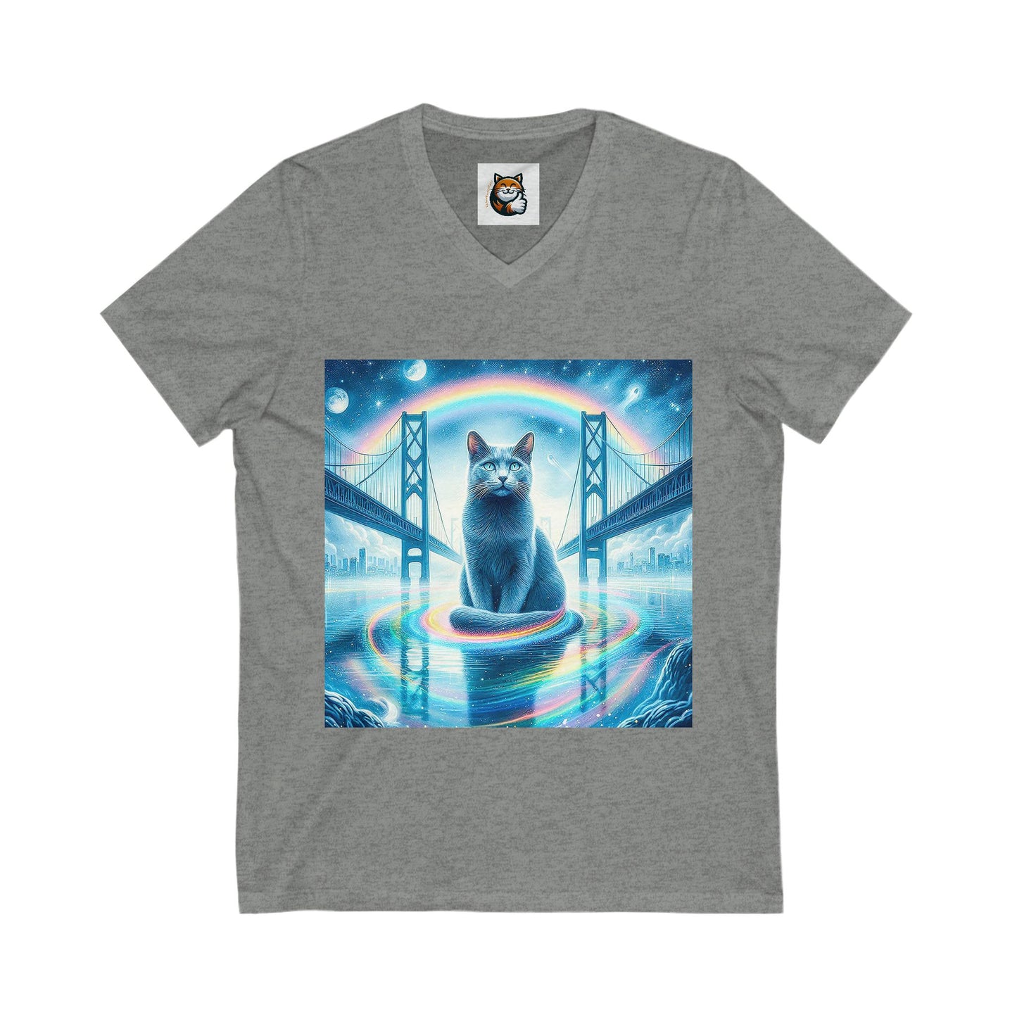 Russian Blue Cat blue beauty  Short Sleeve V-Neck Tee