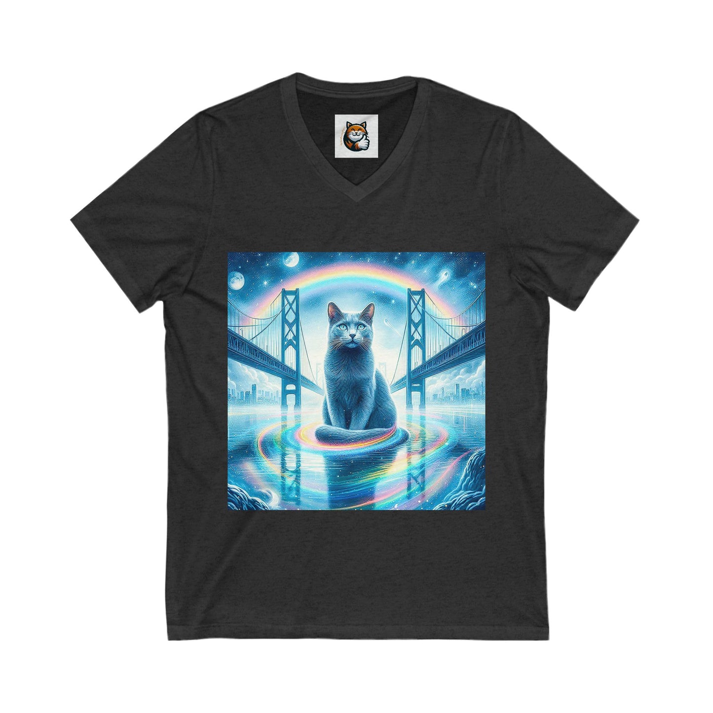 Russian Blue Cat blue beauty  Short Sleeve V-Neck Tee