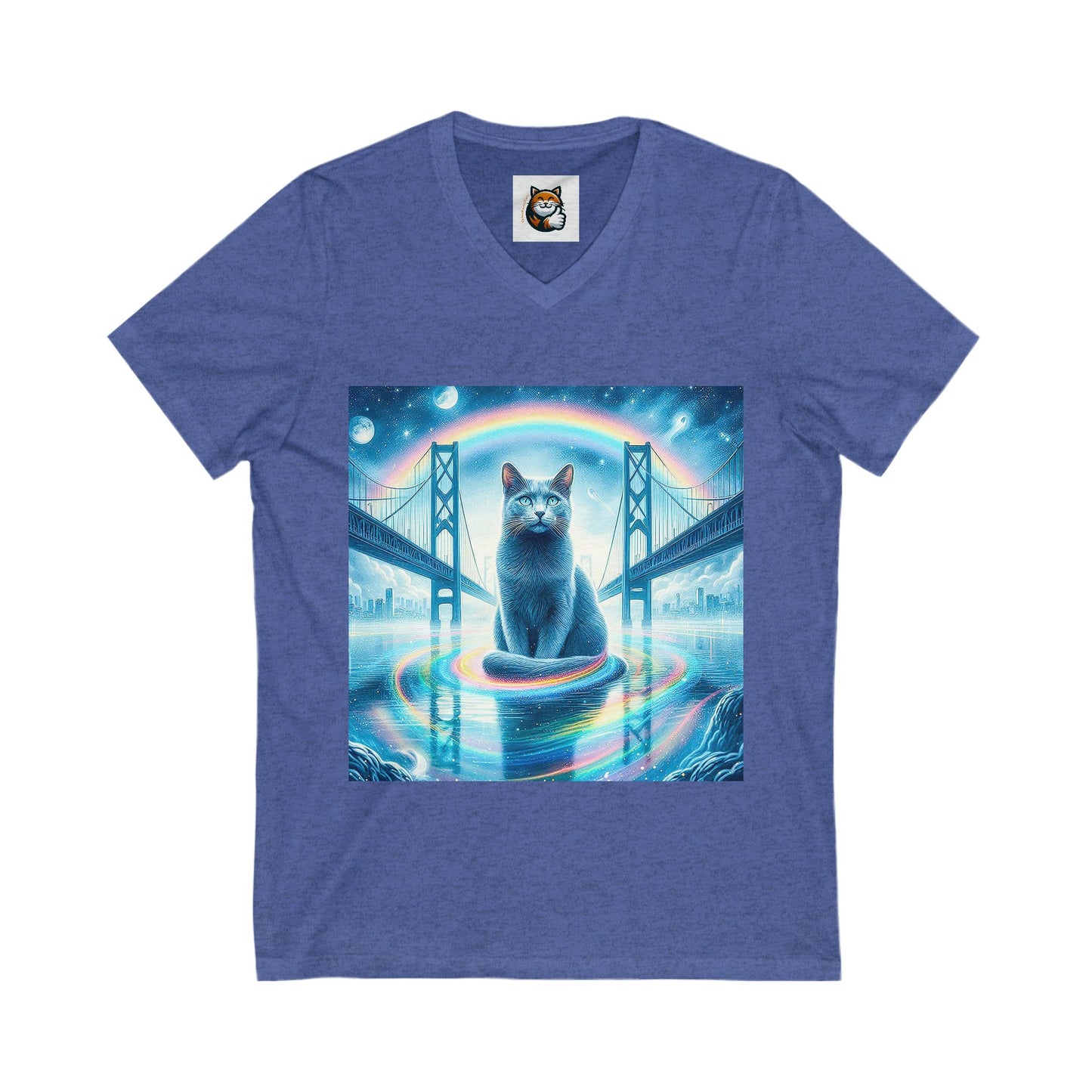 Russian Blue Cat blue beauty  Short Sleeve V-Neck Tee