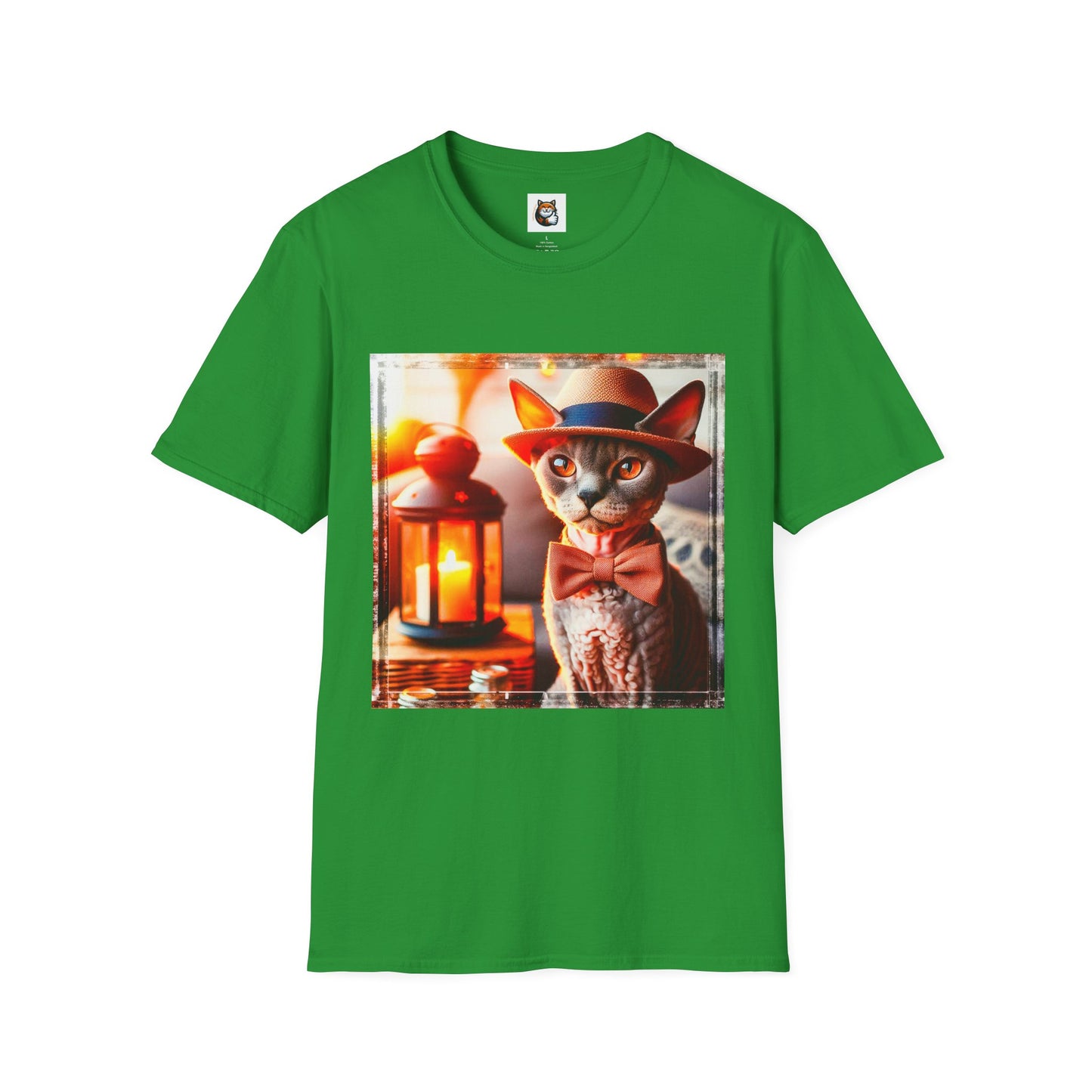 Devon Rex Cat hat and tie  Softstyle T-Shirt