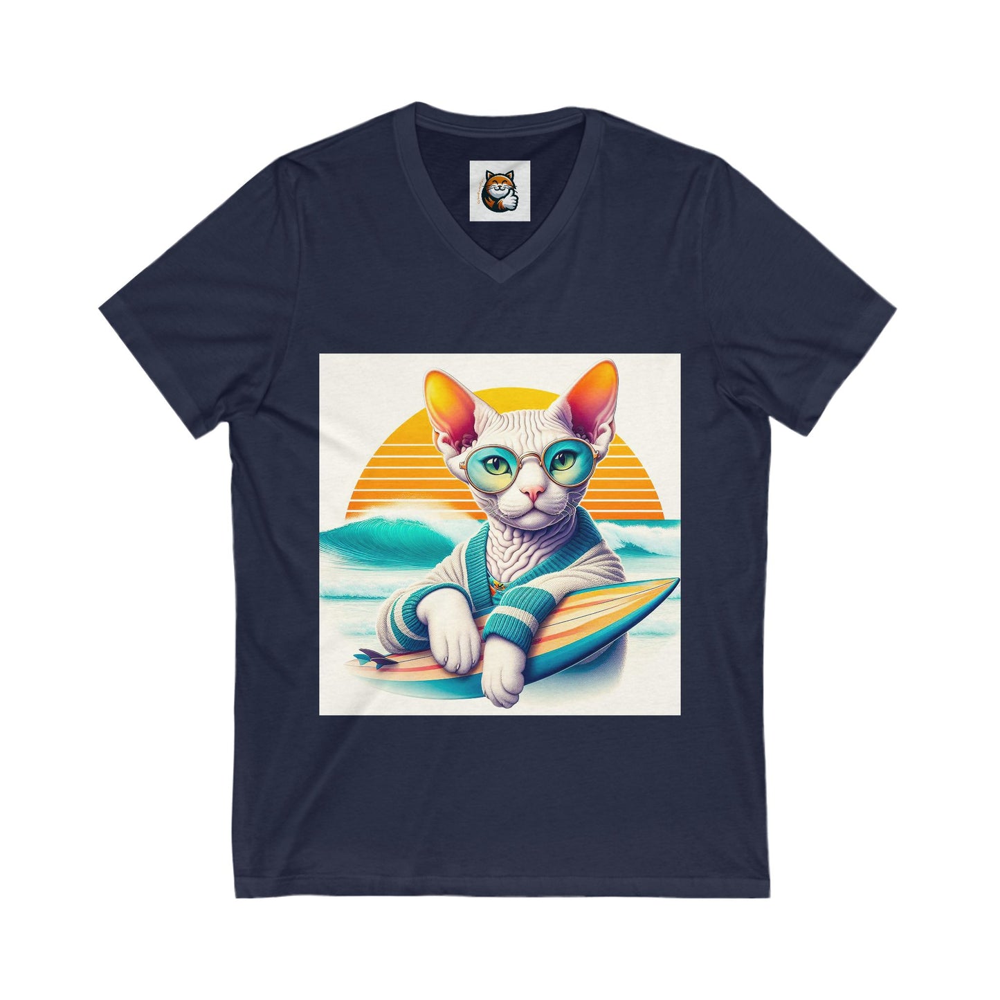 Devon Rex surfing  baby Unisex Jersey Short Sleeve V-Neck Tee