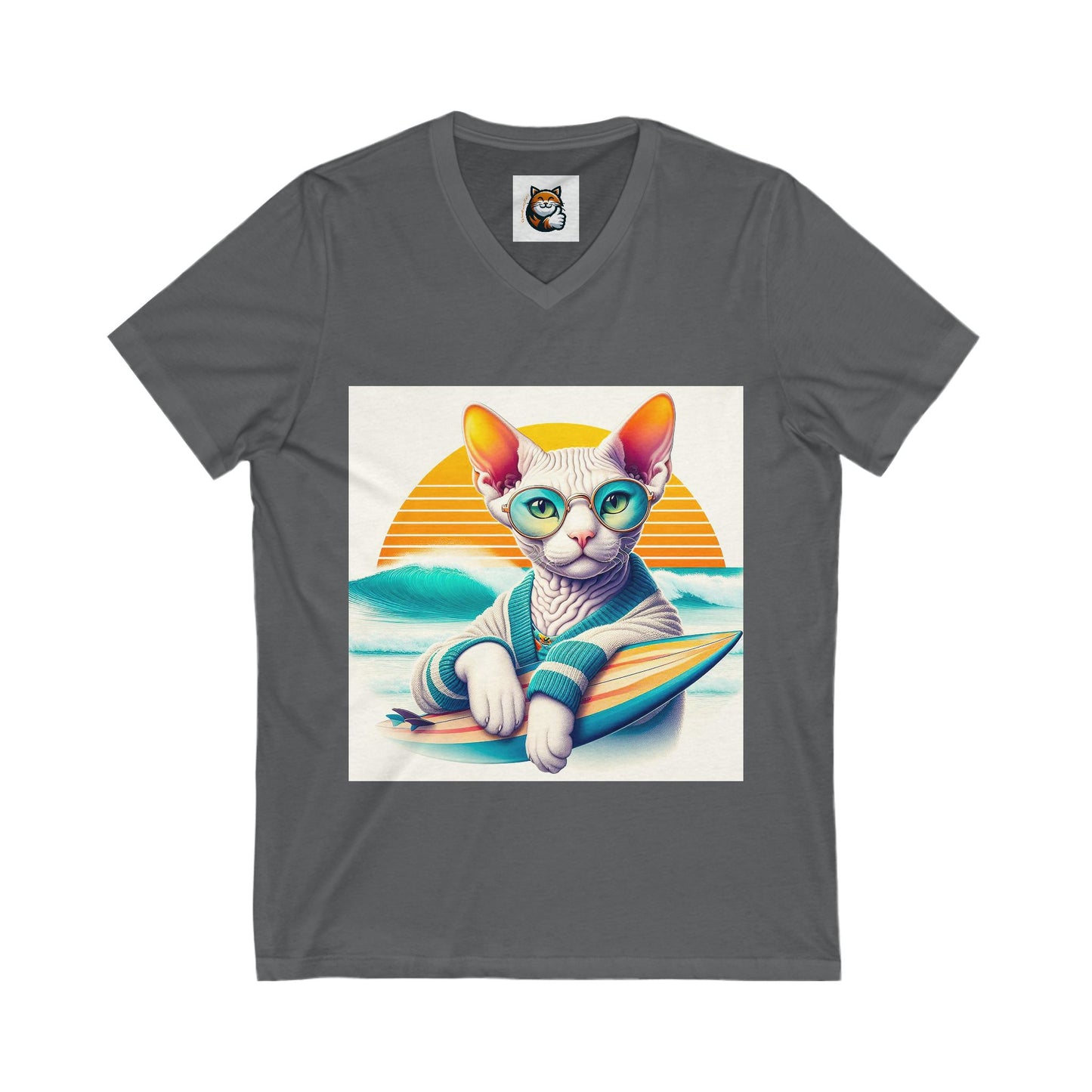 Devon Rex surfing  baby Unisex Jersey Short Sleeve V-Neck Tee