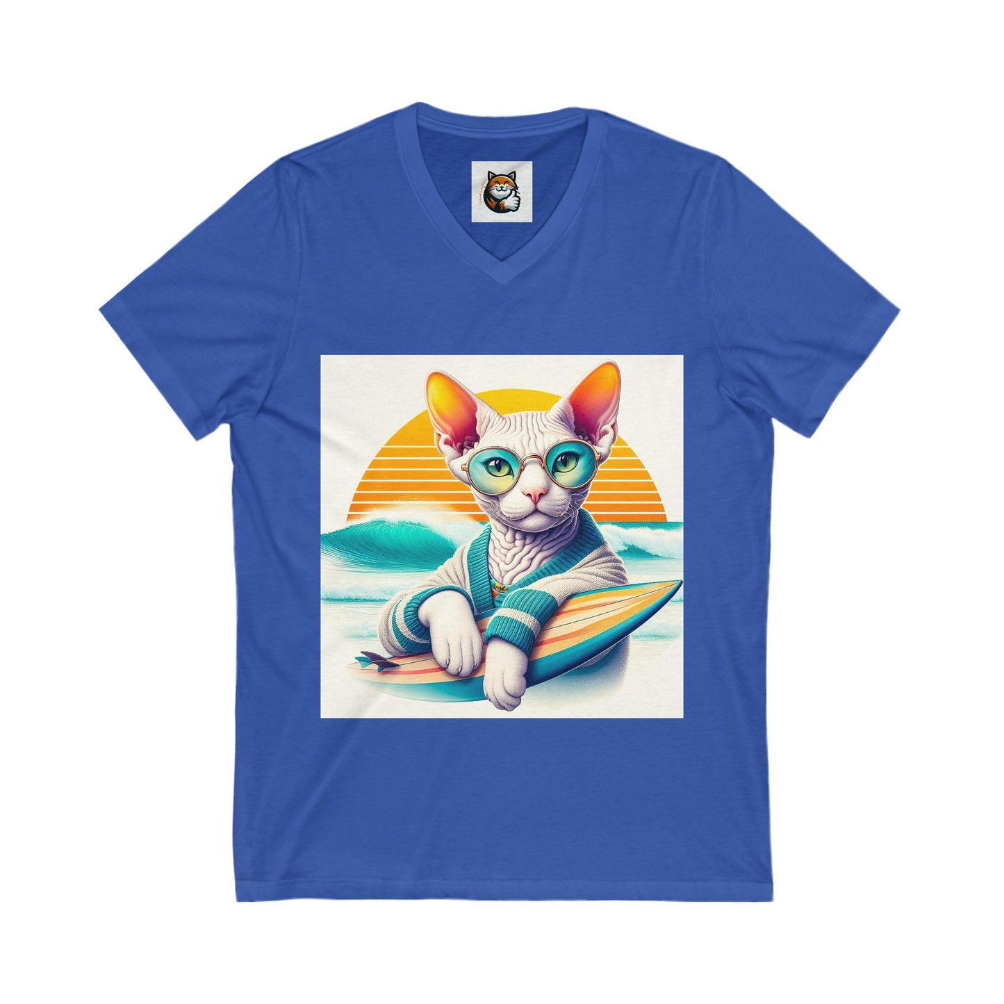 Devon Rex surfing  baby Unisex Jersey Short Sleeve V-Neck Tee