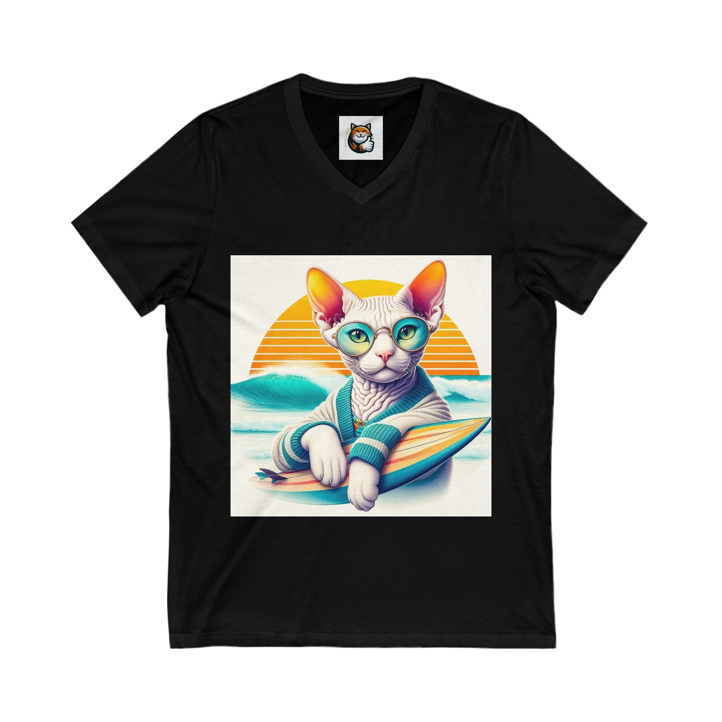 Devon Rex surfing  baby Unisex Jersey Short Sleeve V-Neck Tee