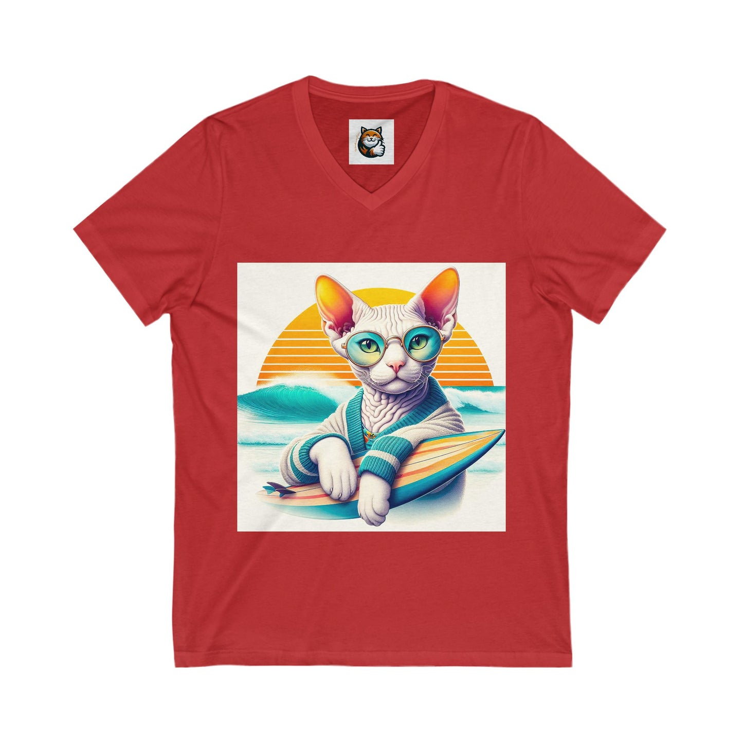 Devon Rex surfing  baby Unisex Jersey Short Sleeve V-Neck Tee