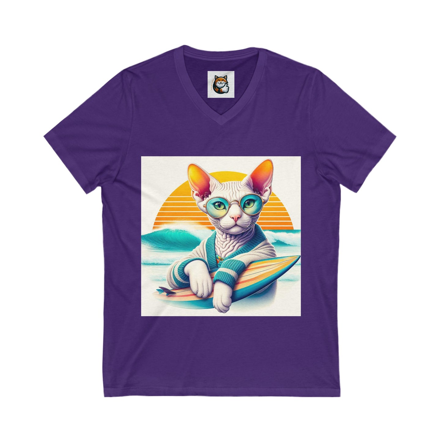 Devon Rex surfing  baby Unisex Jersey Short Sleeve V-Neck Tee