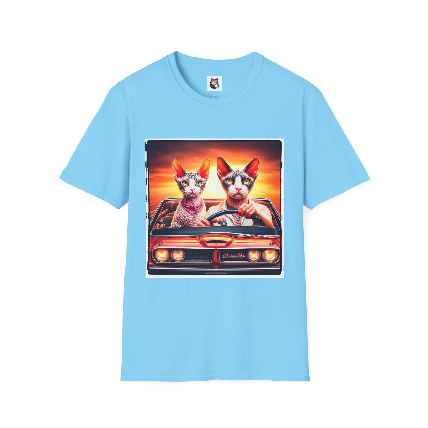 Wacky  Devon Rex Cats driving  Unisex Softstyle T-Shirt