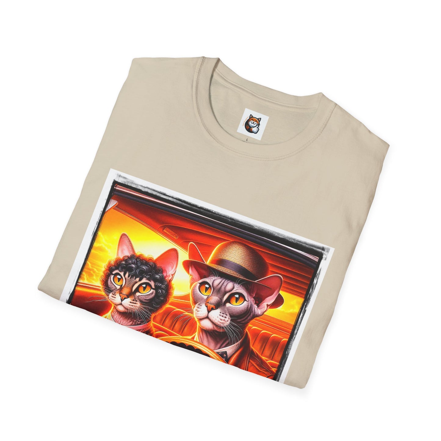 Wacky  Devon Rex couple driving  Unisex Softstyle T-Shirt