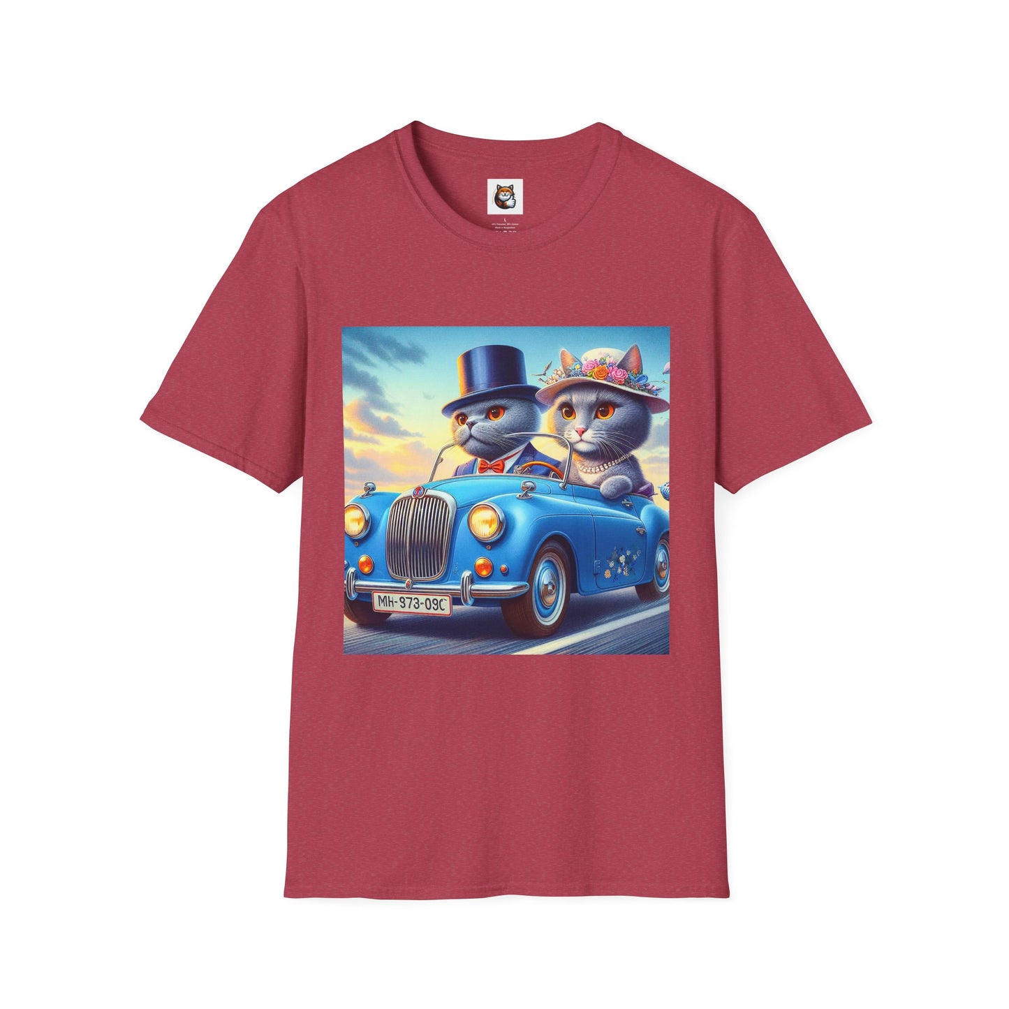 Russian Blue Cat driving couple  T-Shirt