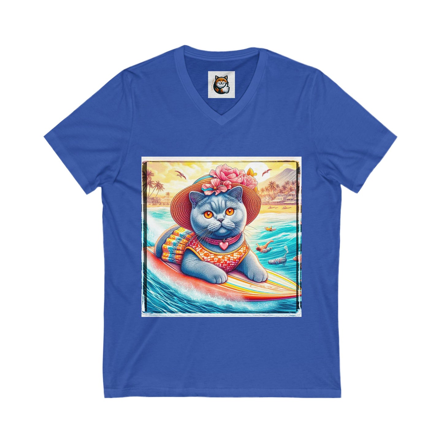 British Shorthair surfer Jersey Short Sleeve V-Neck Tee