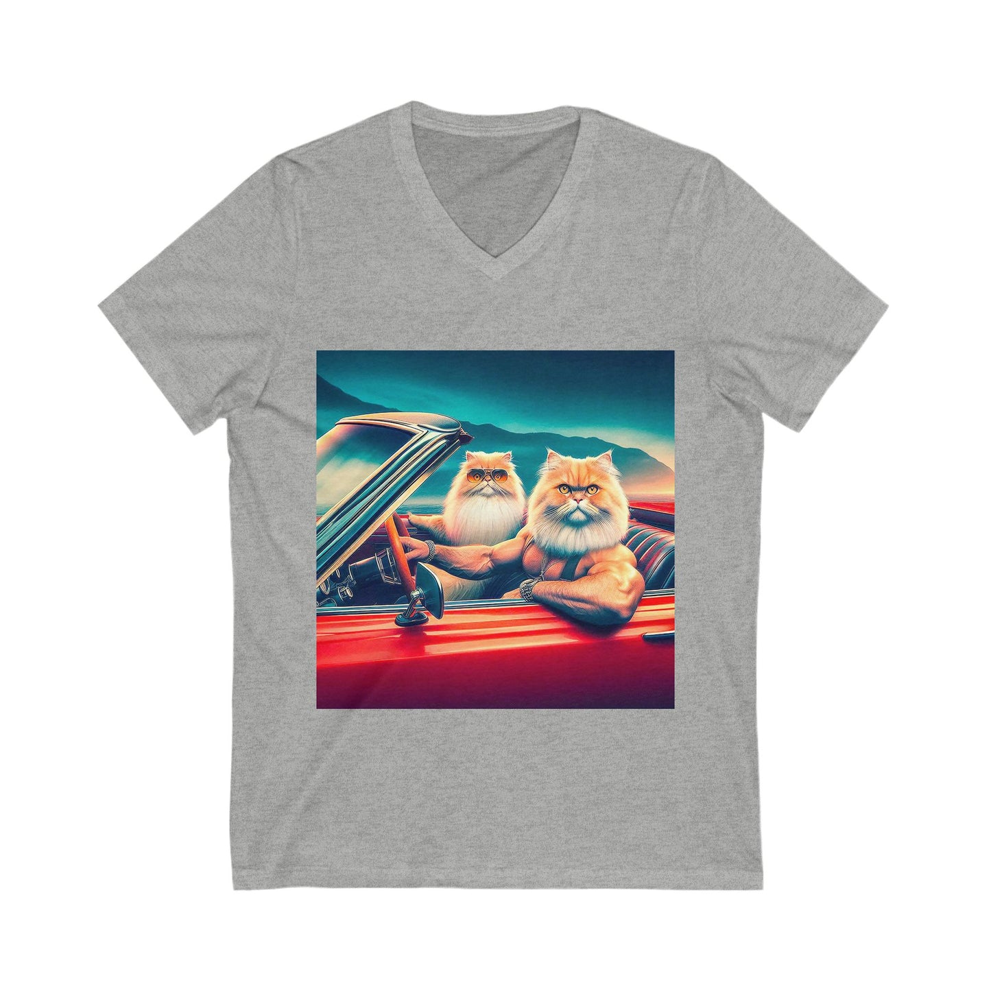 Wacky Persian Cat Unisex Jersey Short Sleeve V-Neck Tee