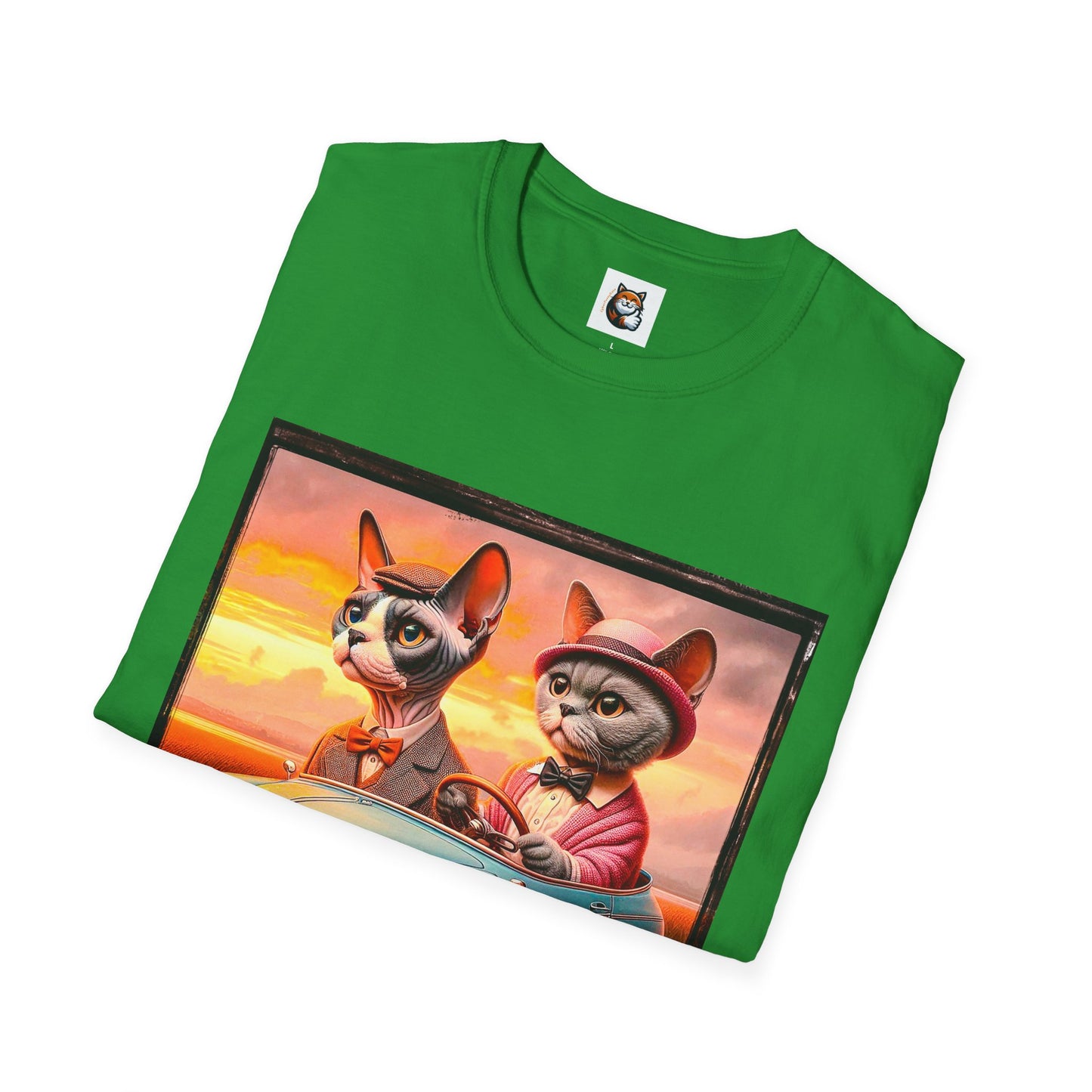 Wacky Devon Rex driving Unisex Softstyle T-Shirt