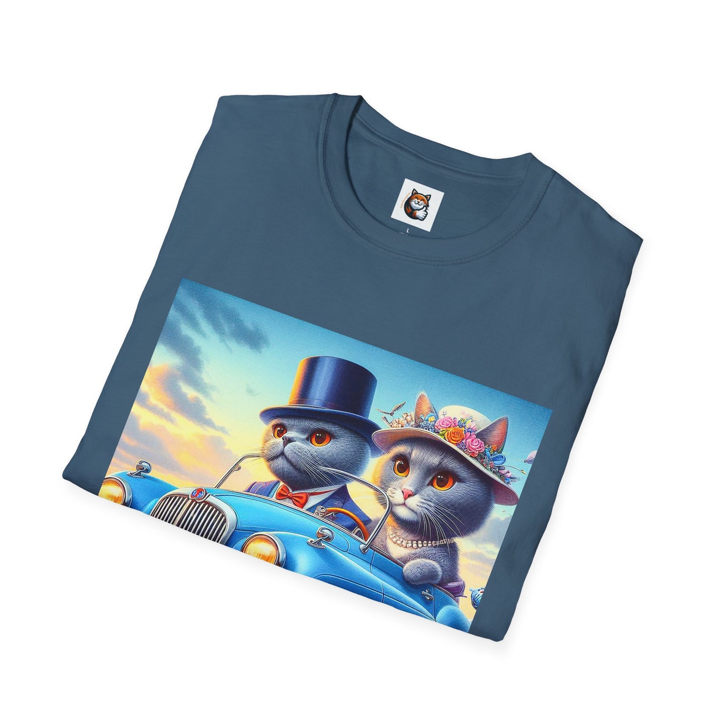 Russian Blue Cat driving couple  T-Shirt