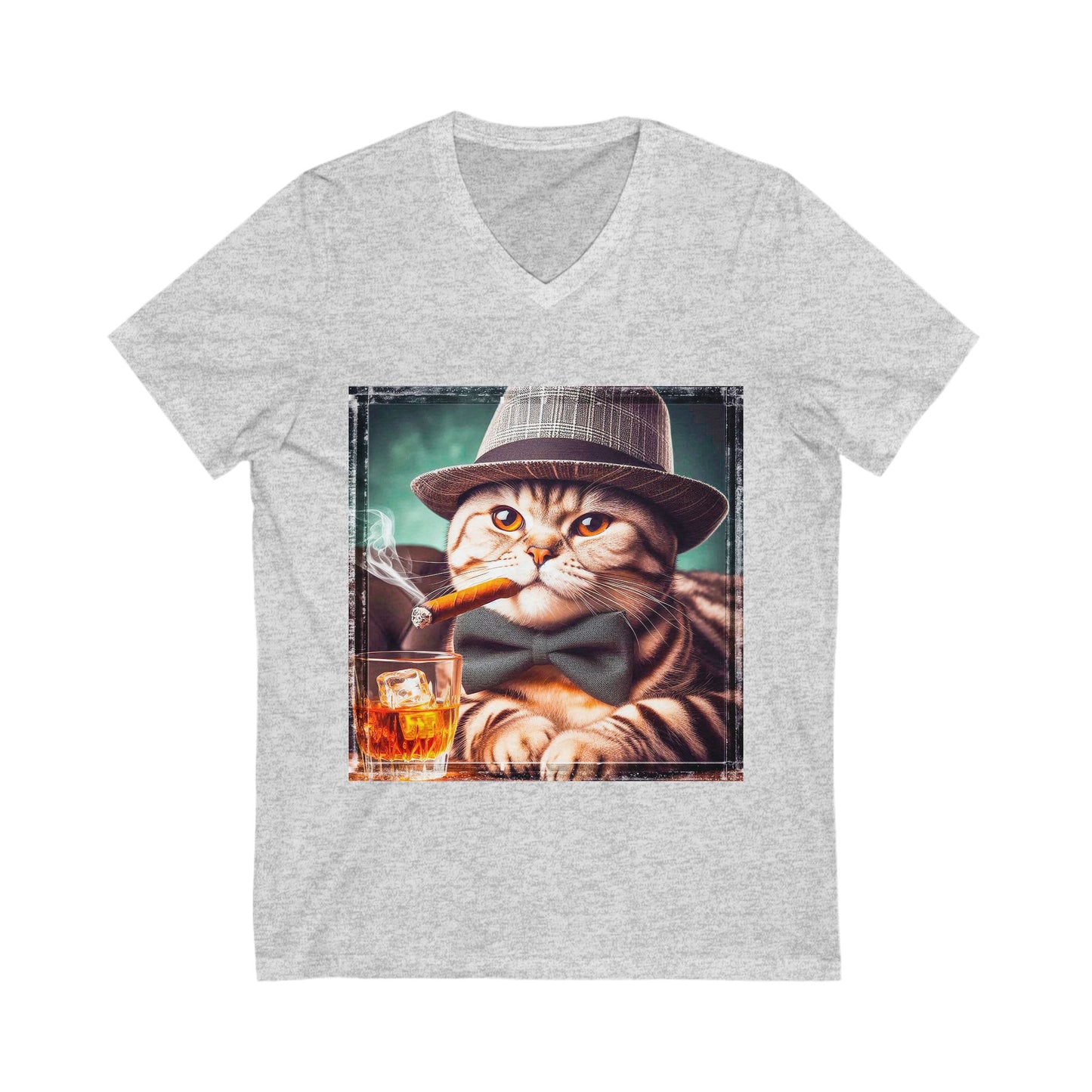 American Shorthair bow tie and hat Jersey Short Sleeve V-Neck Tee