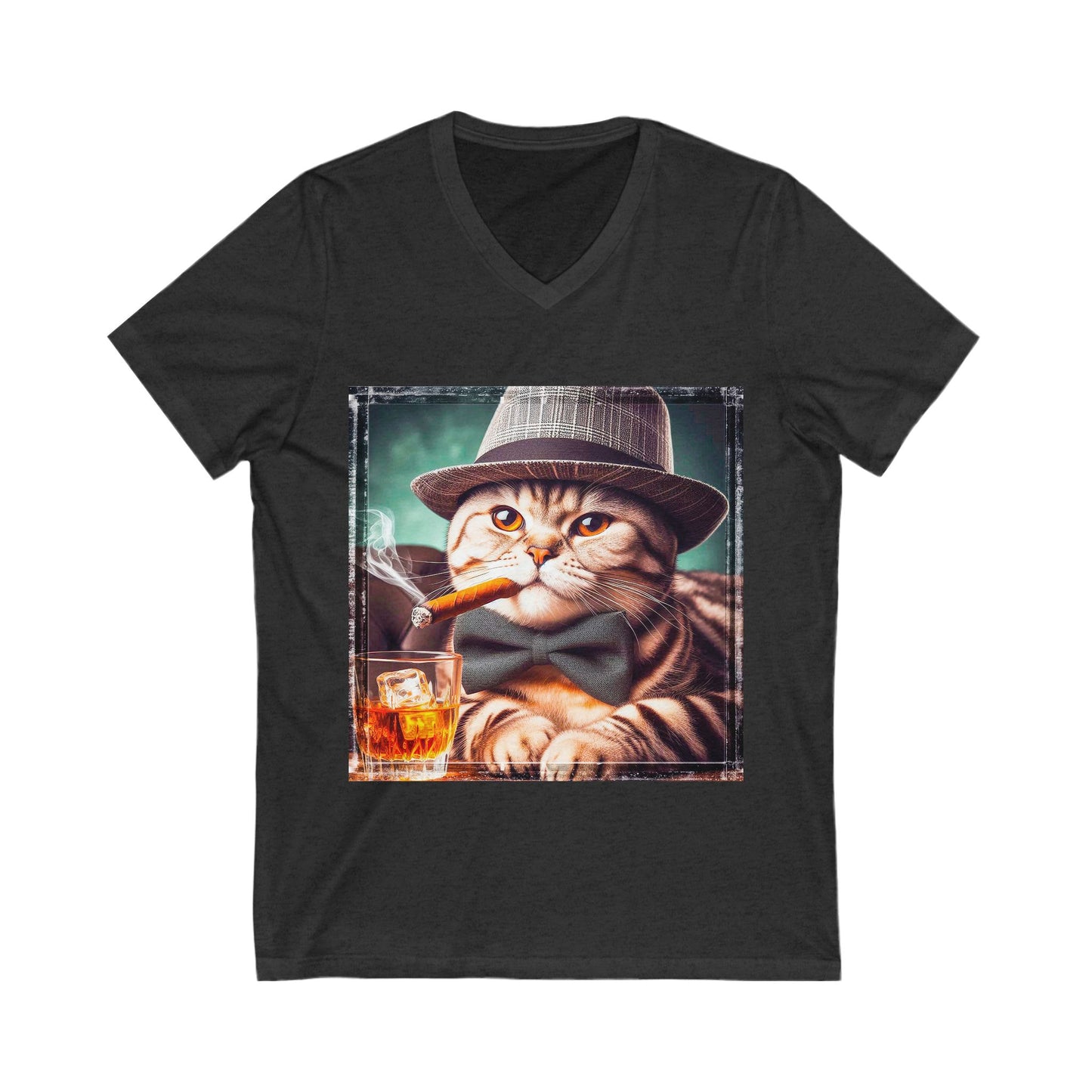 American Shorthair bow tie and hat Jersey Short Sleeve V-Neck Tee