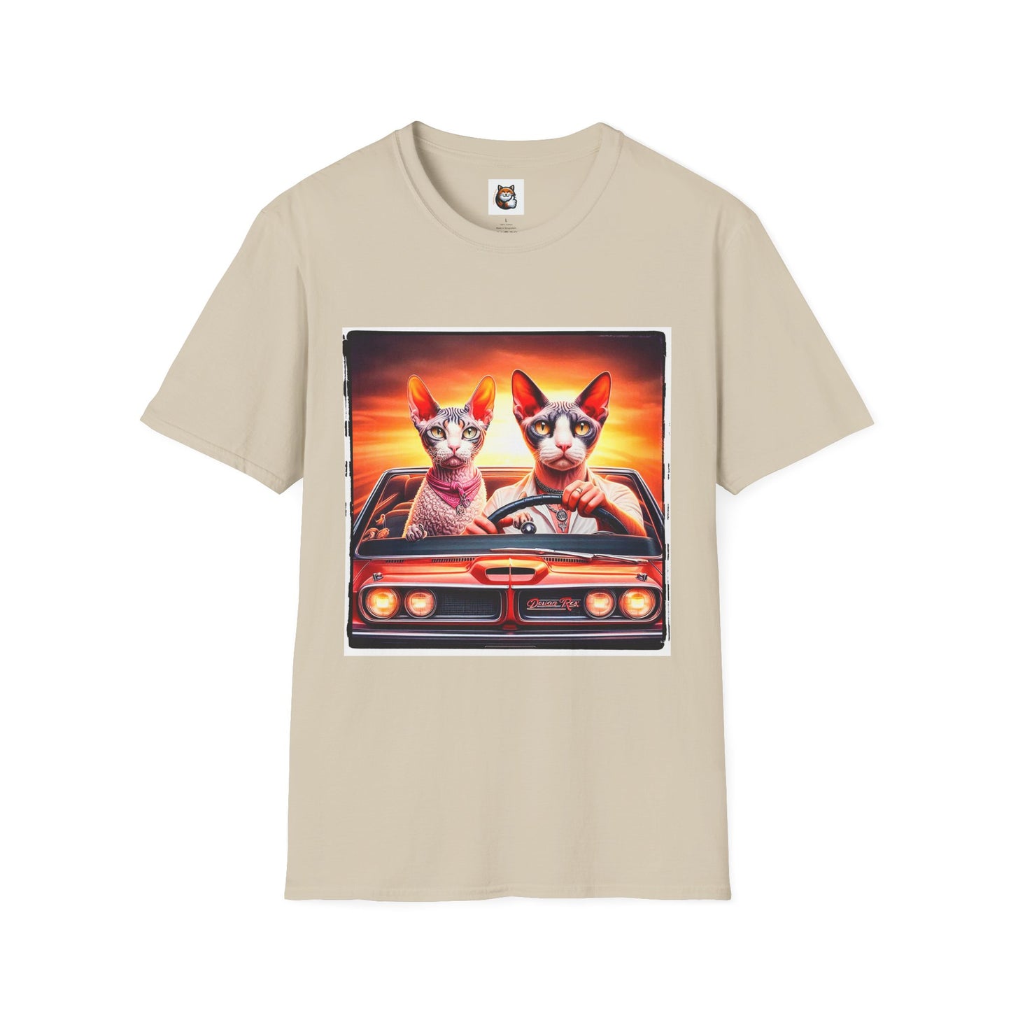 Wacky  Devon Rex Cats driving  Unisex Softstyle T-Shirt