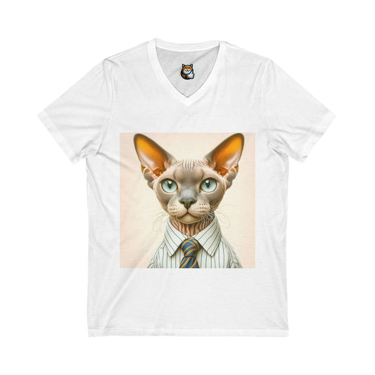 Devon Rex business man  Unisex Jersey Short Sleeve V-Neck Tee