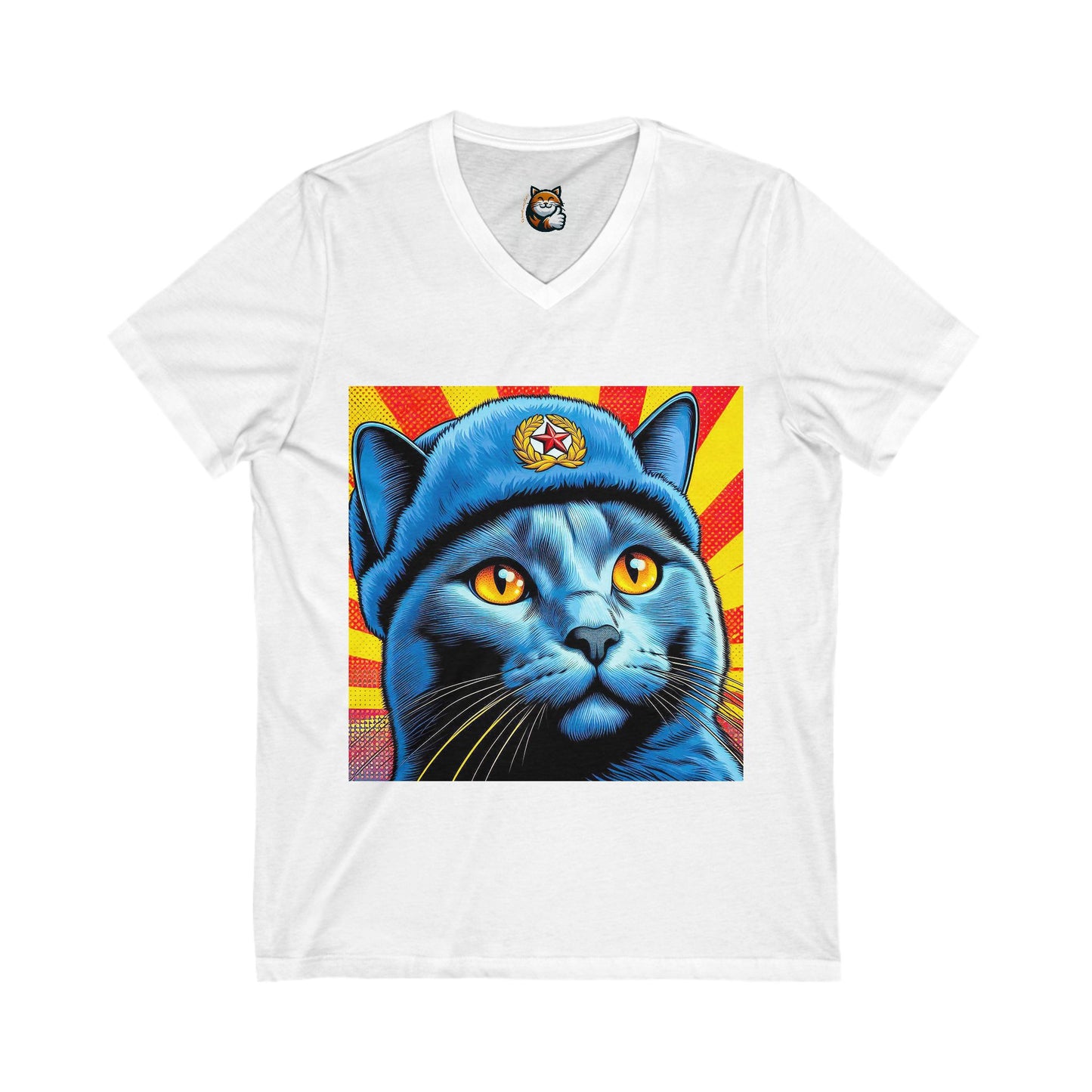 Russian Blue Cat blue beauty Jersey Short Sleeve V-Neck Tee