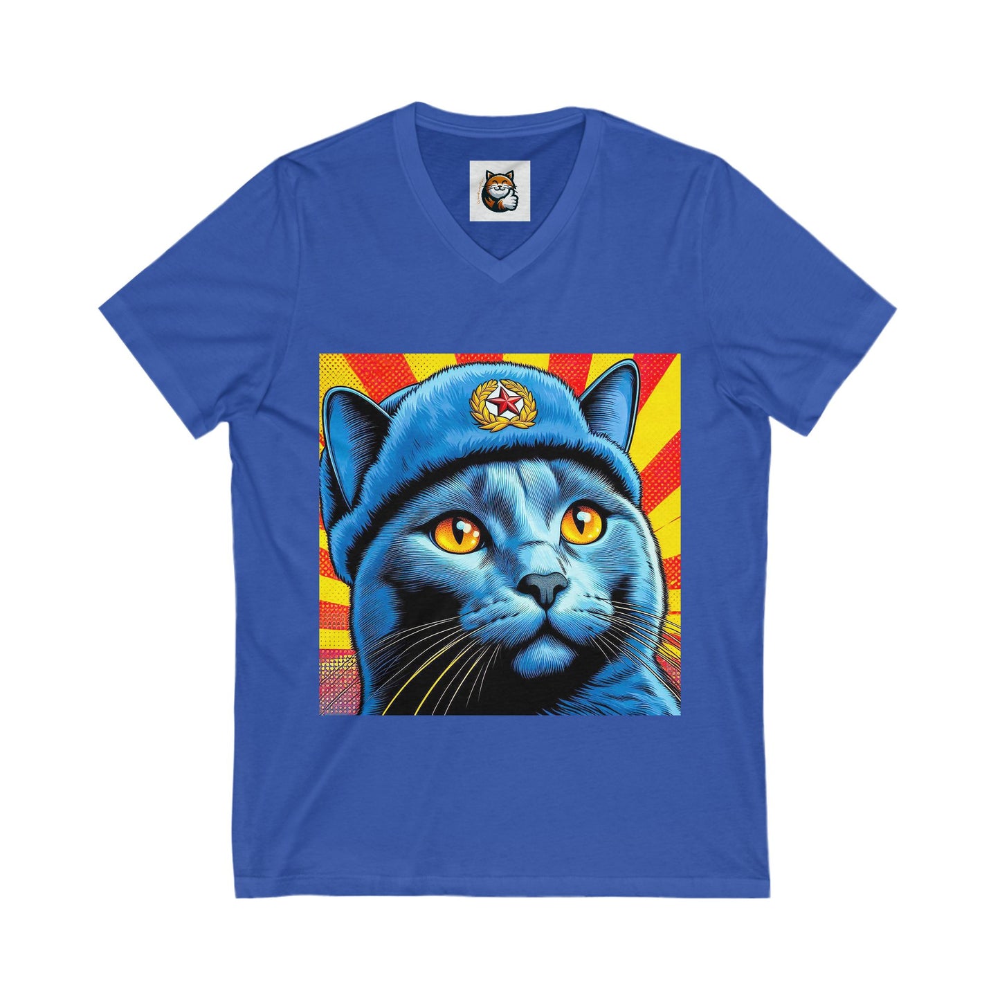 Russian Blue Cat blue beauty Jersey Short Sleeve V-Neck Tee